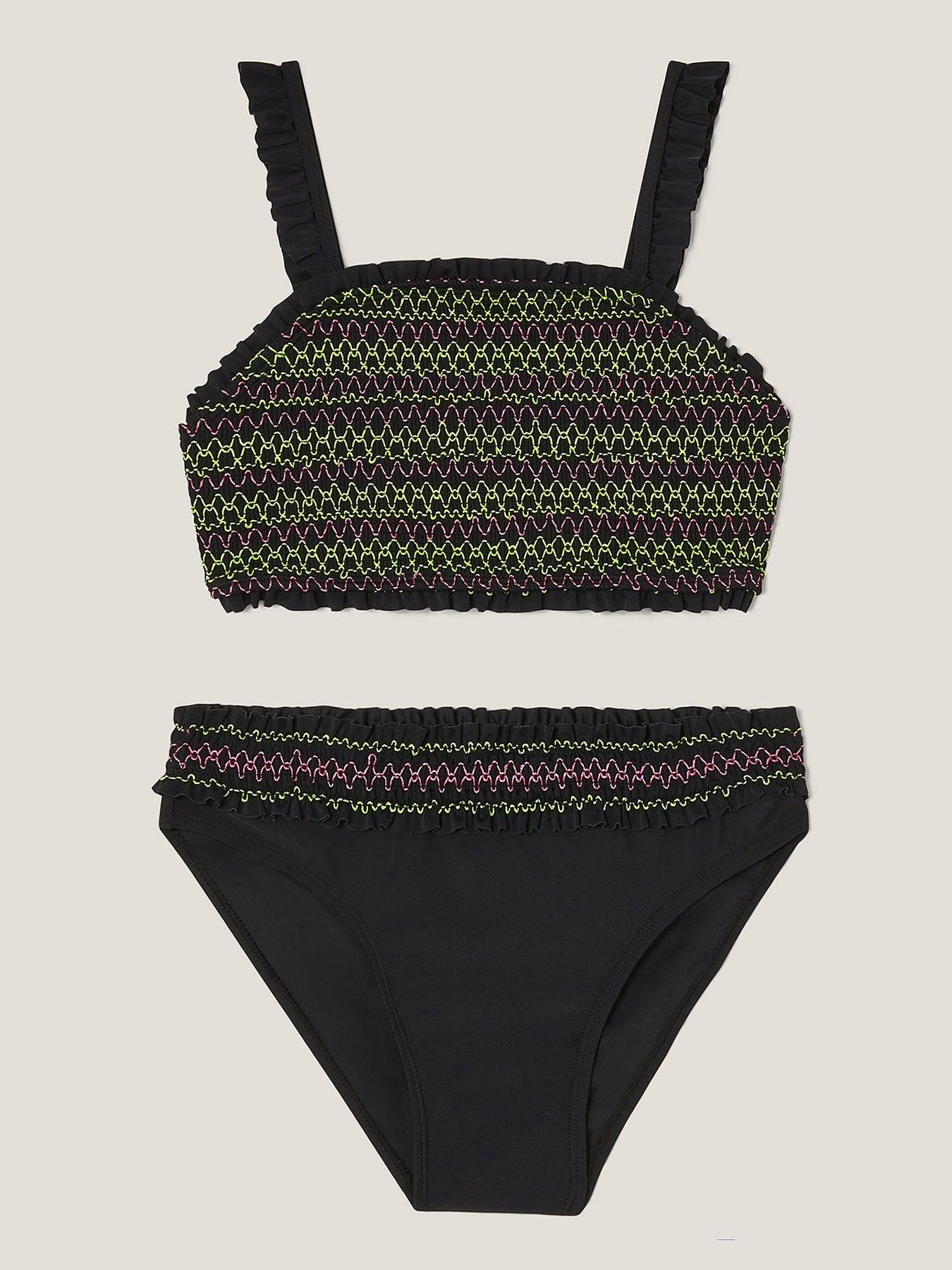 undefined Girls Shirred Stitch Bikini Set - Black