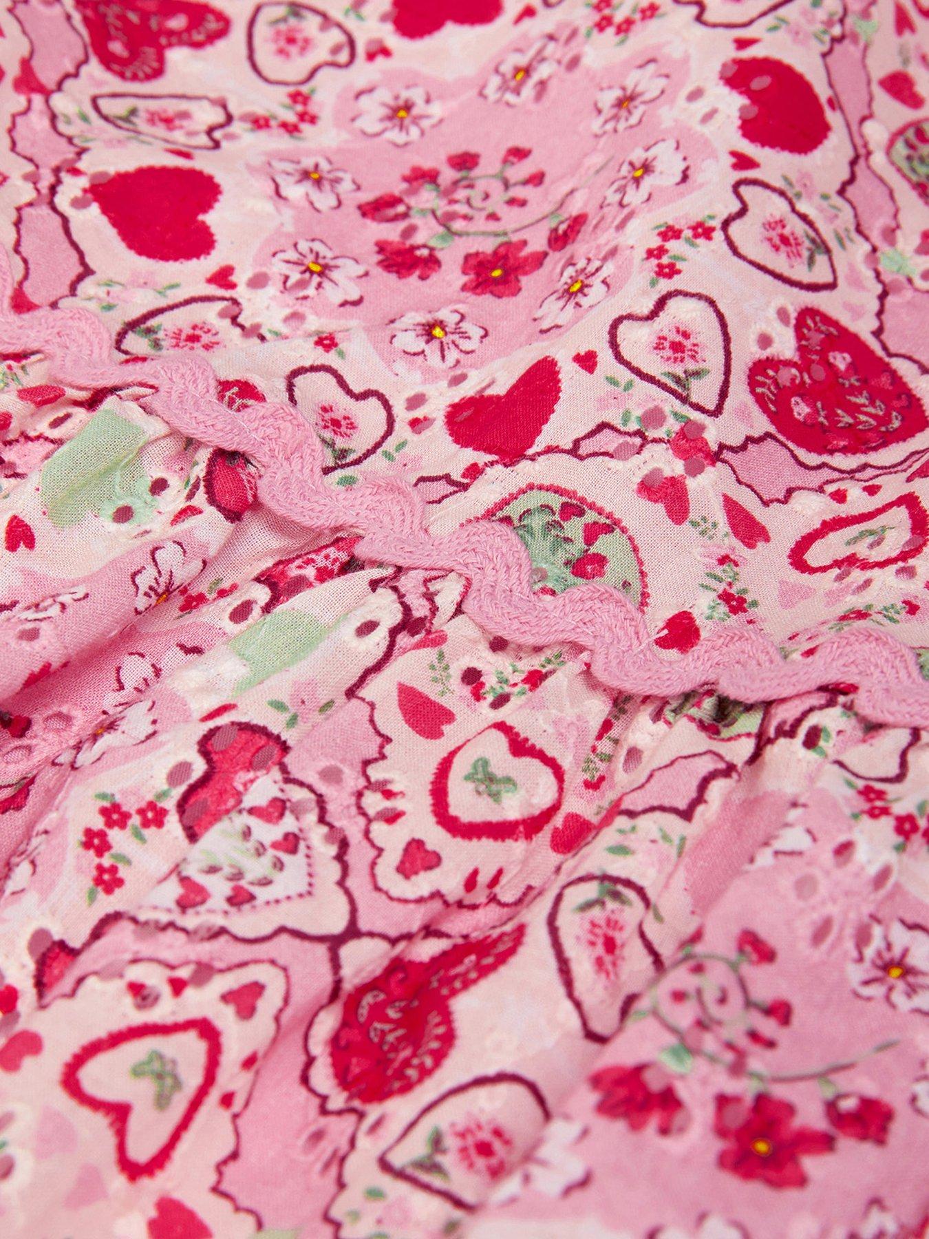 image of monsoon-girls-heart-print-puff-sleeve-dress-pink