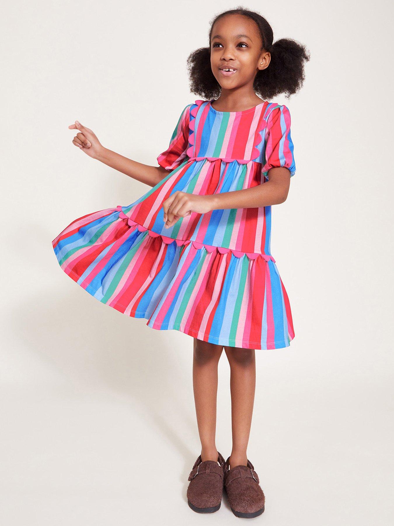  image of monsoon-girls-stripe-scallop-jersey-dress-multi