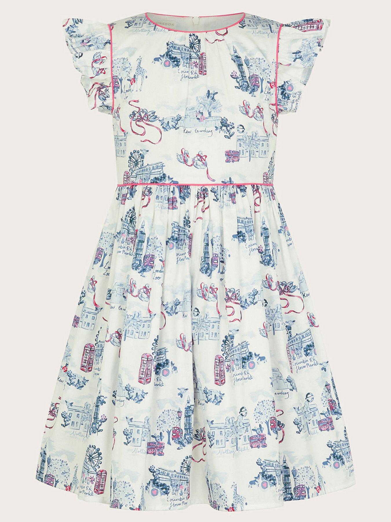  image of monsoon-girls-london-print-frilly-cotton-dress-white
