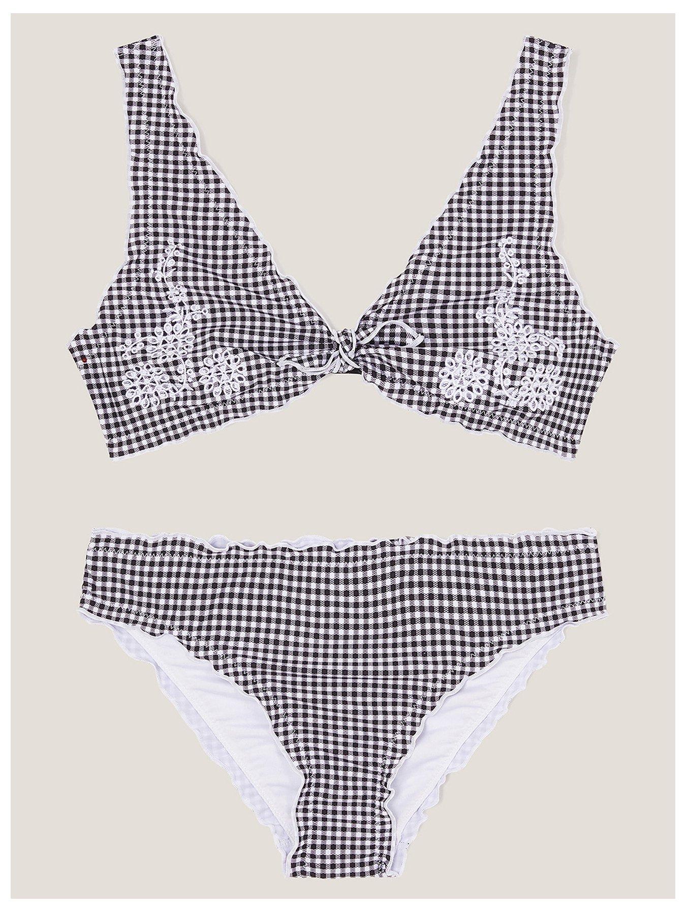 undefined Girls Storm Gingham Embroidered Frill Bikini - Black
