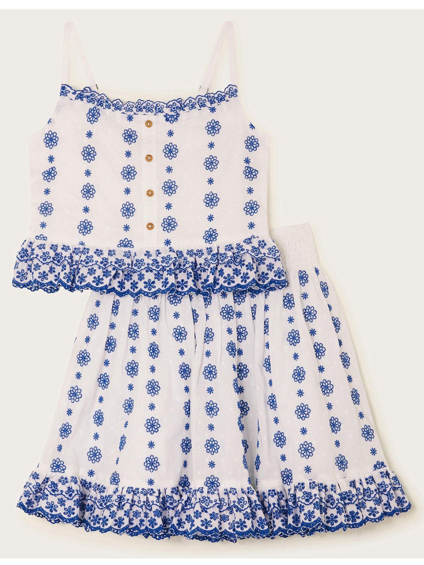 undefined Girls Floral Broderie Cami Top And Skirt Set - White