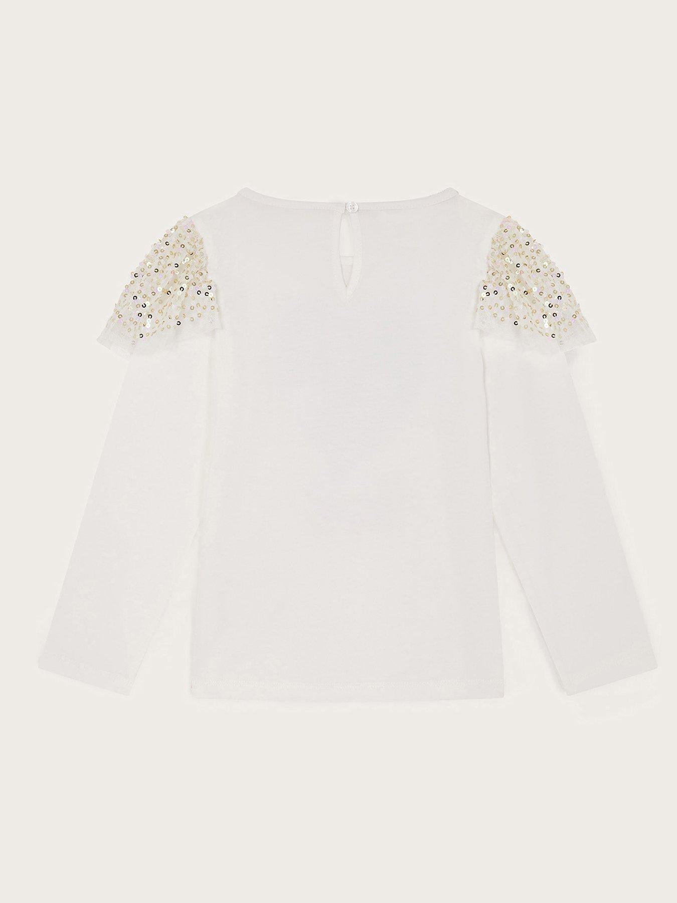  image of monsoon-girls-love-london-sequin-long-sleeve-top-light-cream