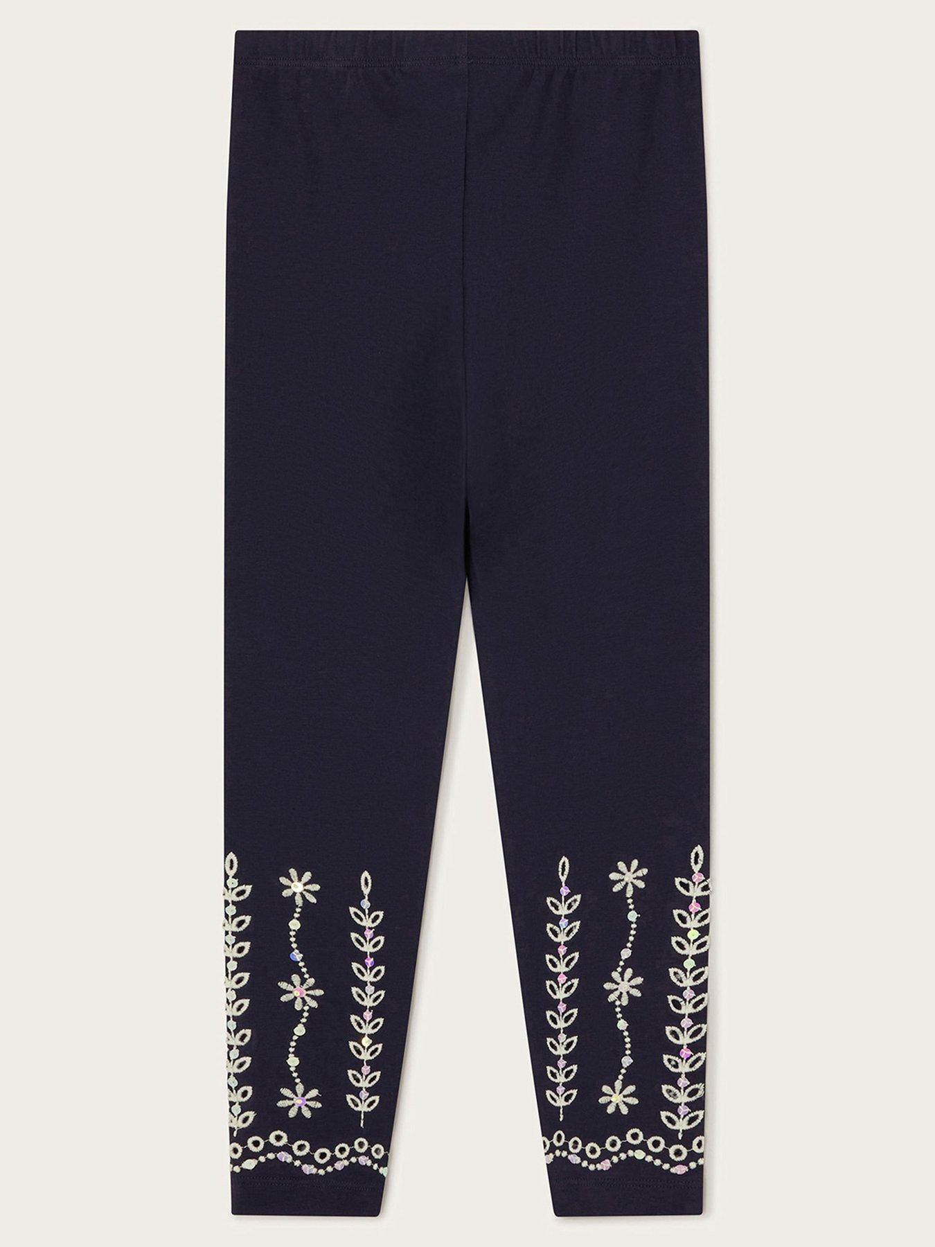  image of monsoon-girls-sequin-broderie-leggings-navy