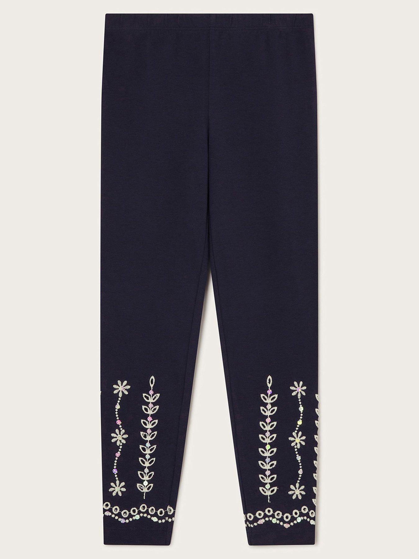  image of monsoon-girls-sequin-broderie-leggings-navy