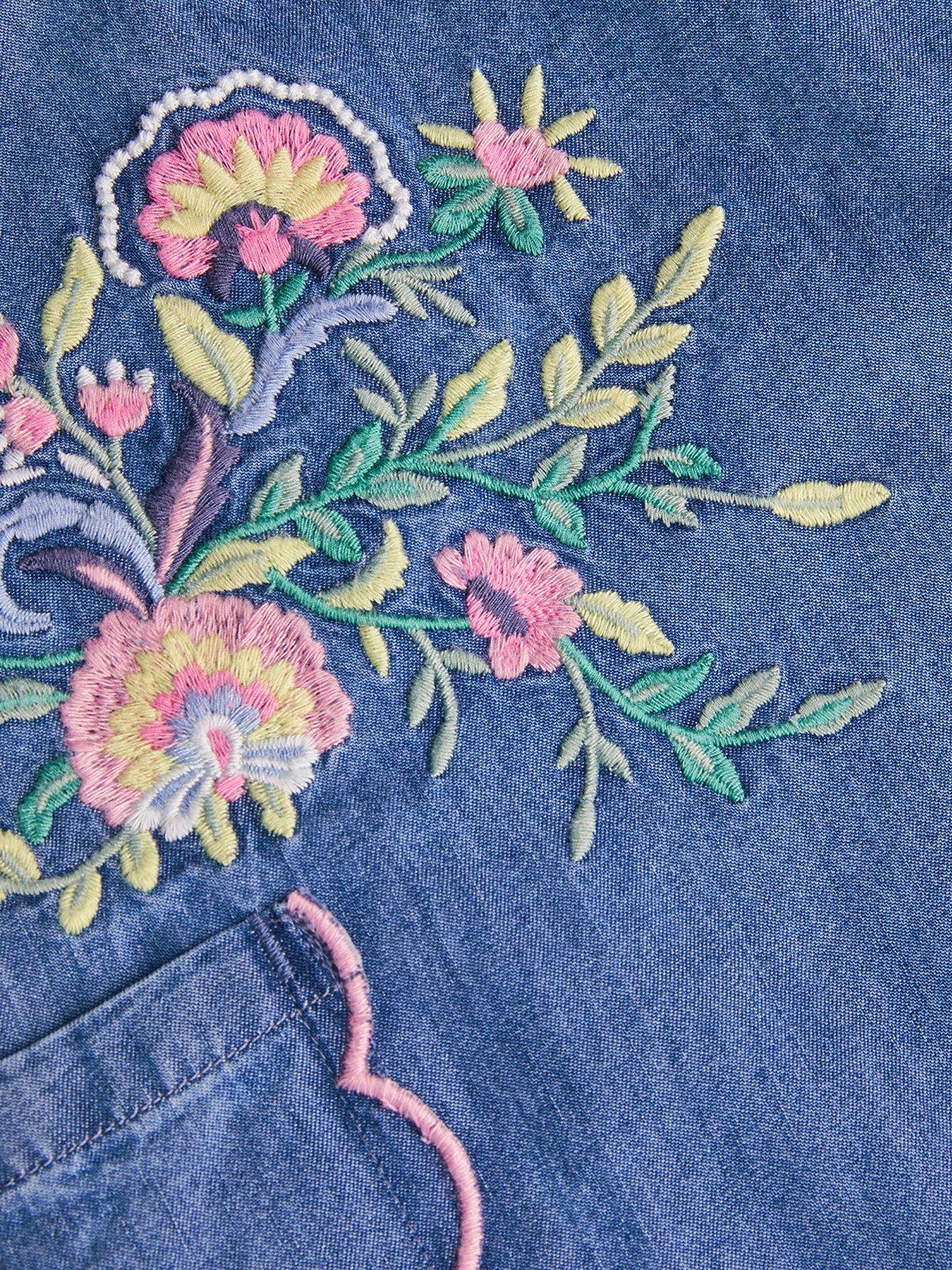  image of monsoon-girls-embroidered-chambray-cargo-trousers-blue