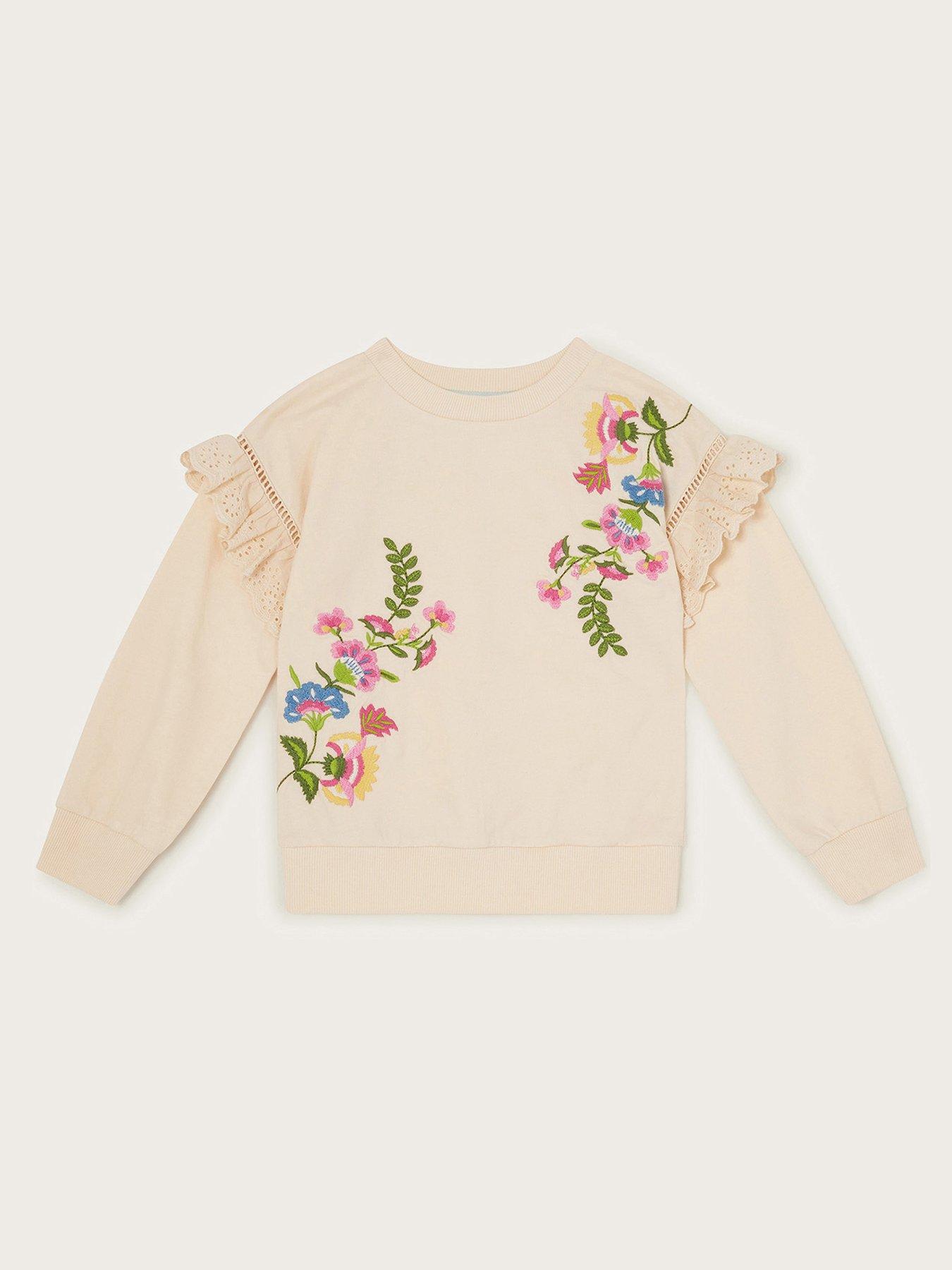  image of monsoon-girls-floral-embroidered-ruffle-sweat-top-light-cream