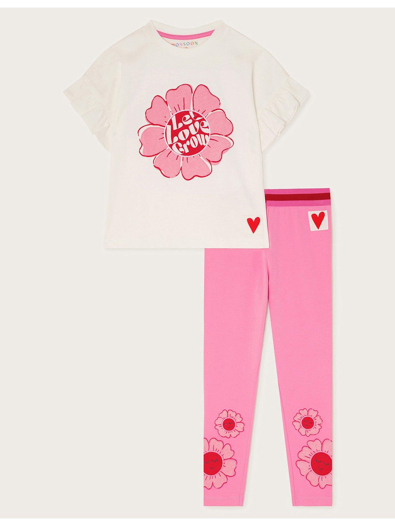  image of monsoon-girls-frilly-flower-t-shirt-and-leggings-set-pink