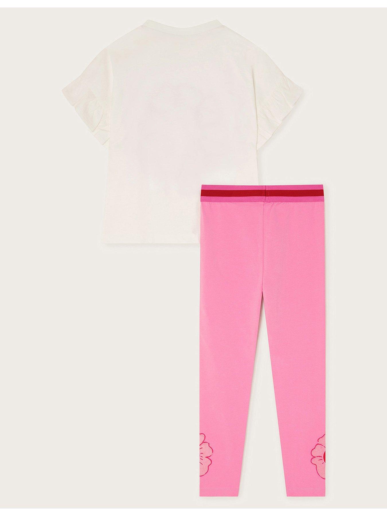  image of monsoon-girls-frilly-flower-t-shirt-and-leggings-set-pink