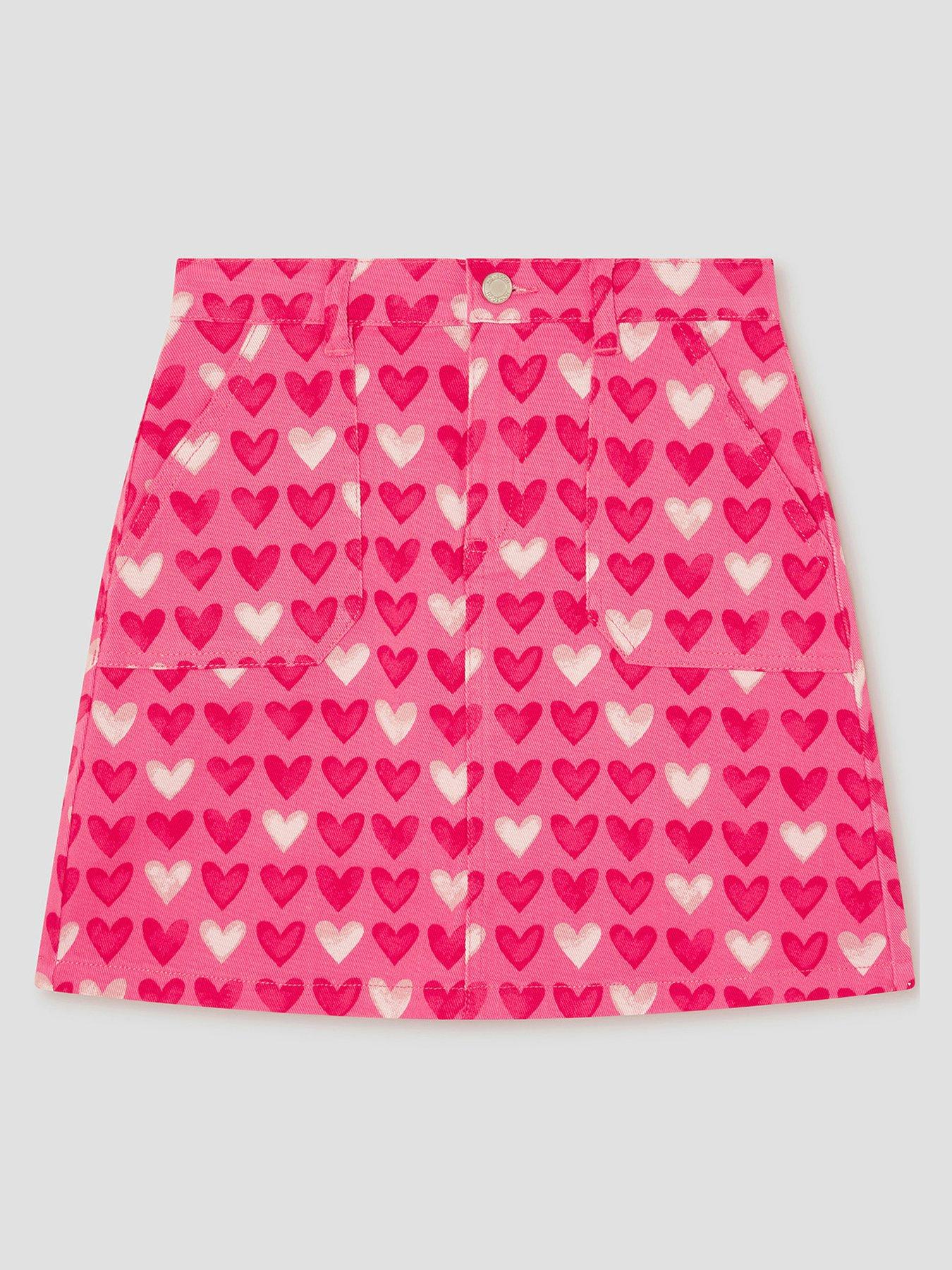  image of monsoon-girls-heart-print-denim-skirt-pink