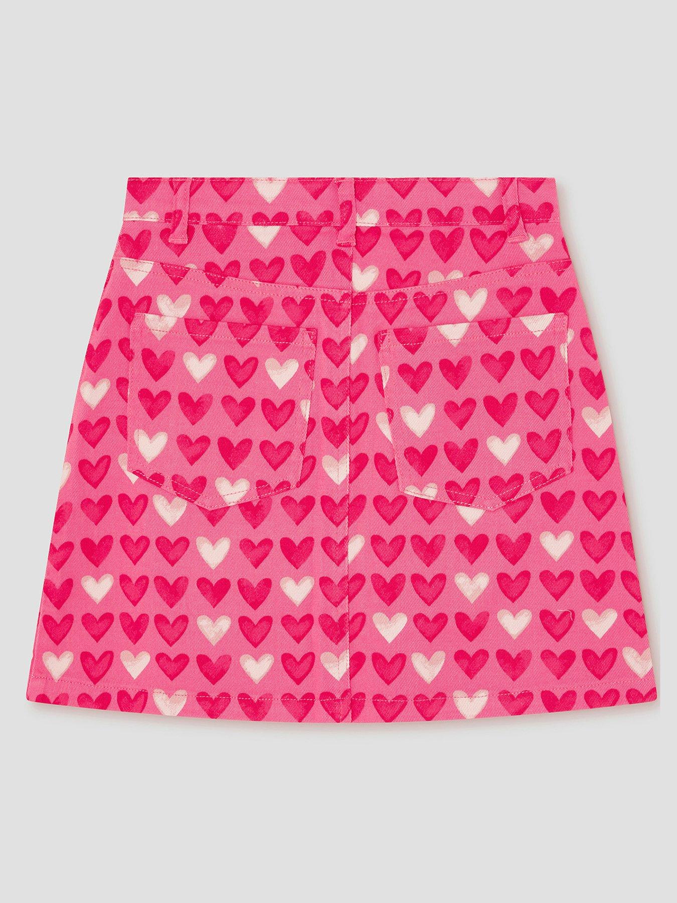  image of monsoon-girls-heart-print-denim-skirt-pink