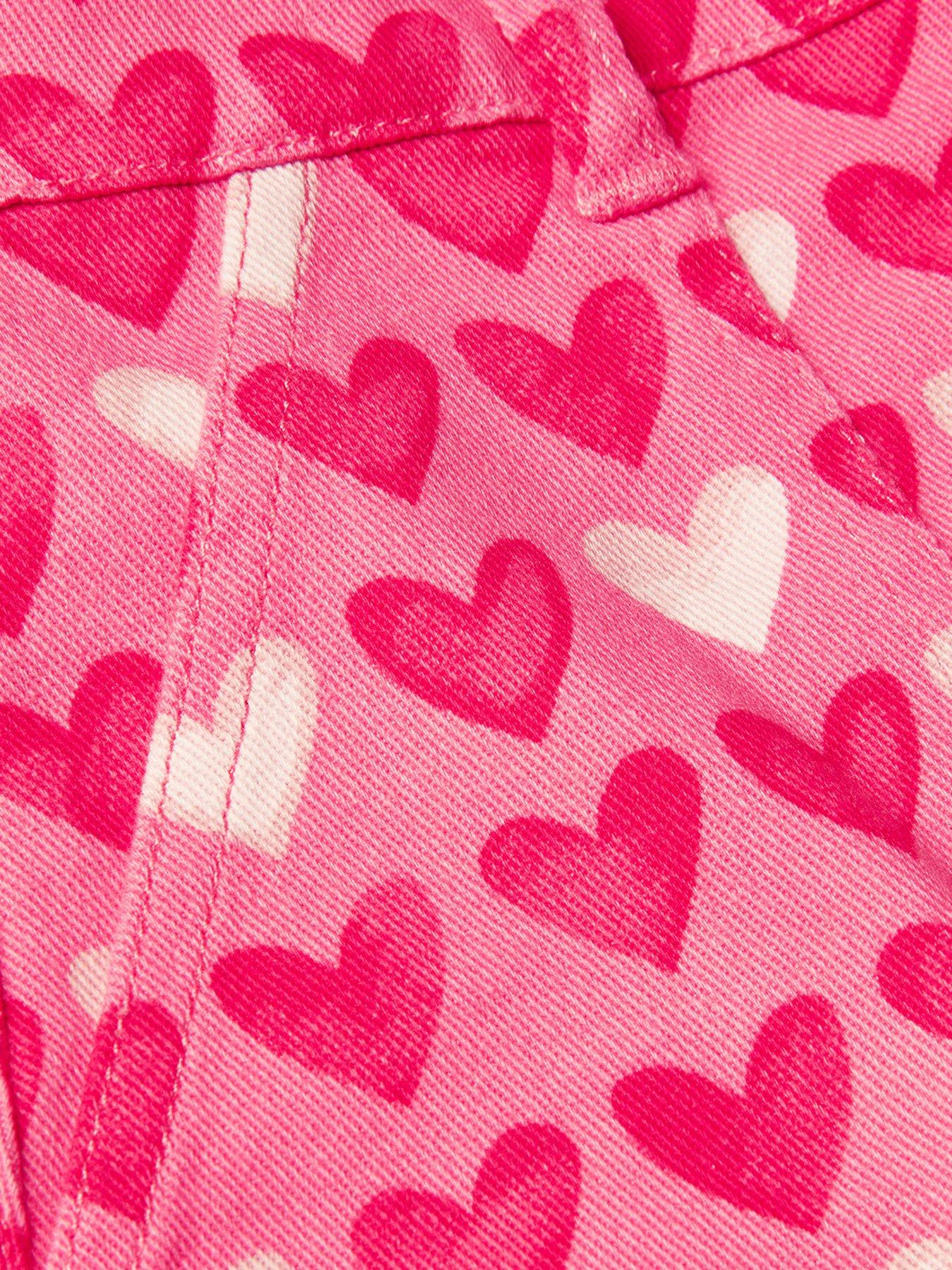  image of monsoon-girls-heart-print-denim-skirt-pink