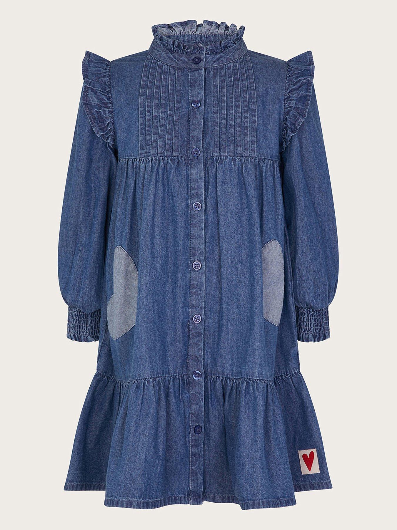 undefined Girls Chambray Denim Dress - Blue