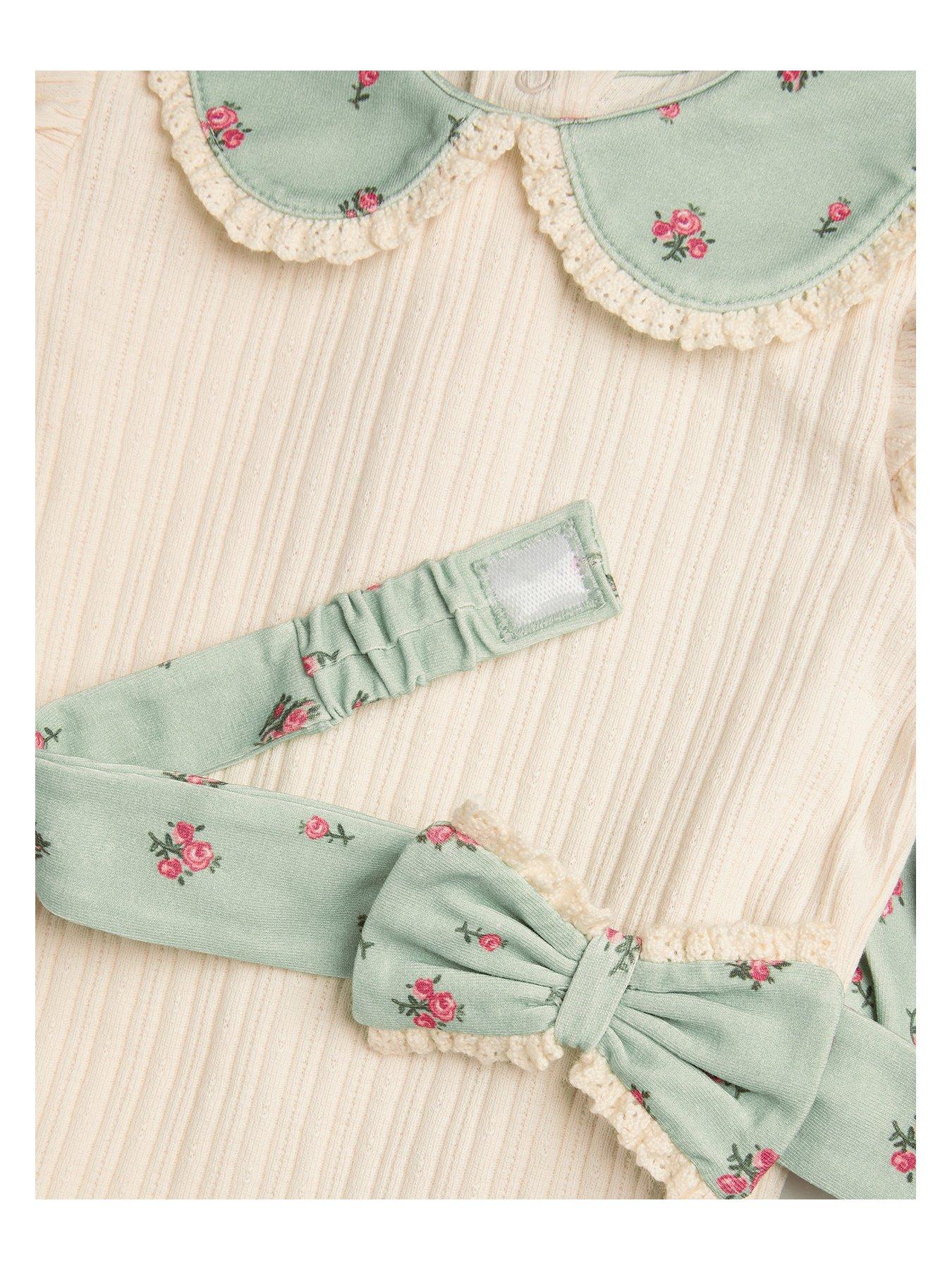  image of monsoon-baby-girls-floral-bodysuit-leggings-and-headband-set-green