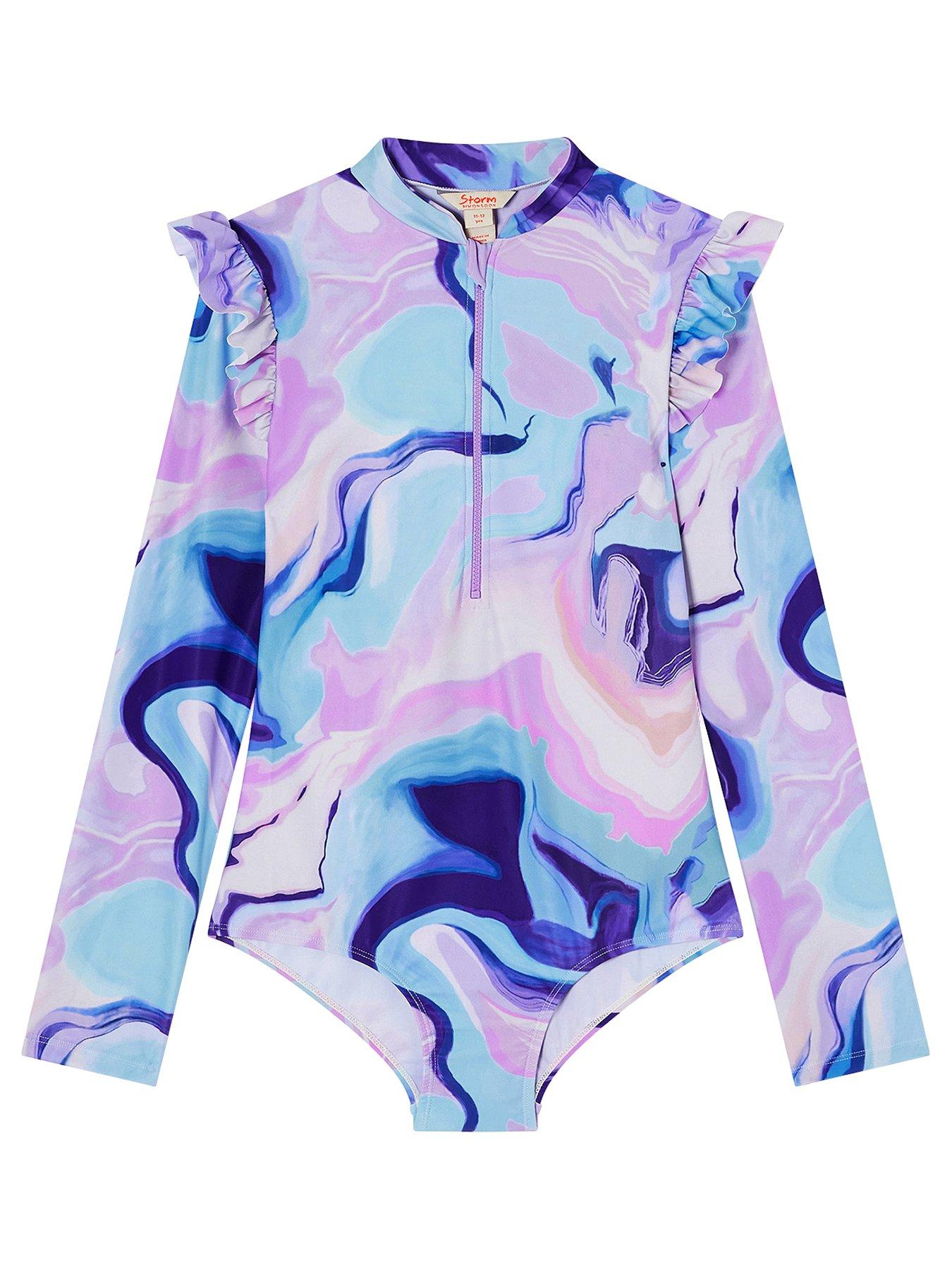 undefined Girls Marble UPF 50+ Long Sleeve Swimsuit - Multi