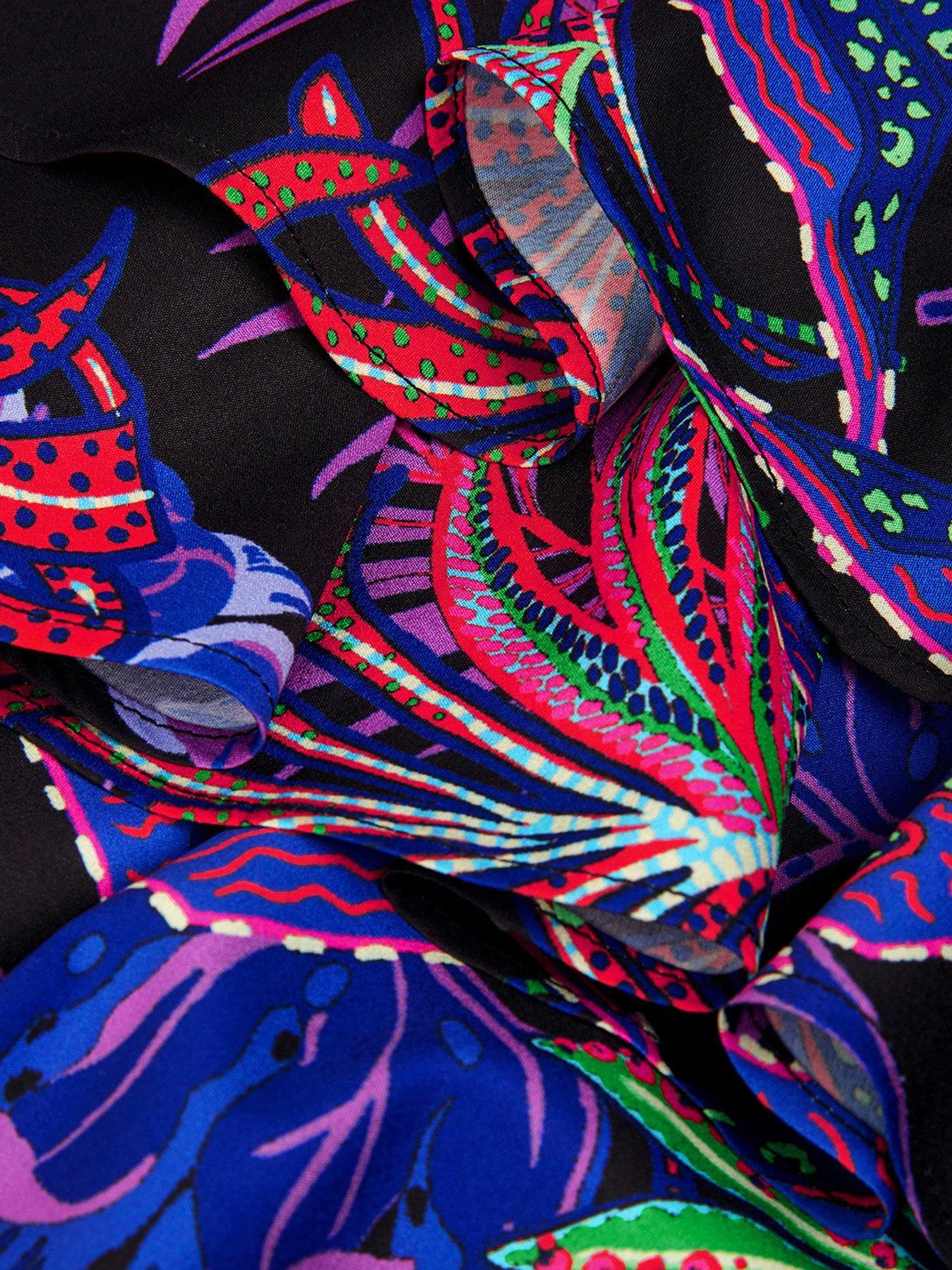  image of monsoon-girls-tropical-print-one-shoulder-playsuit-black
