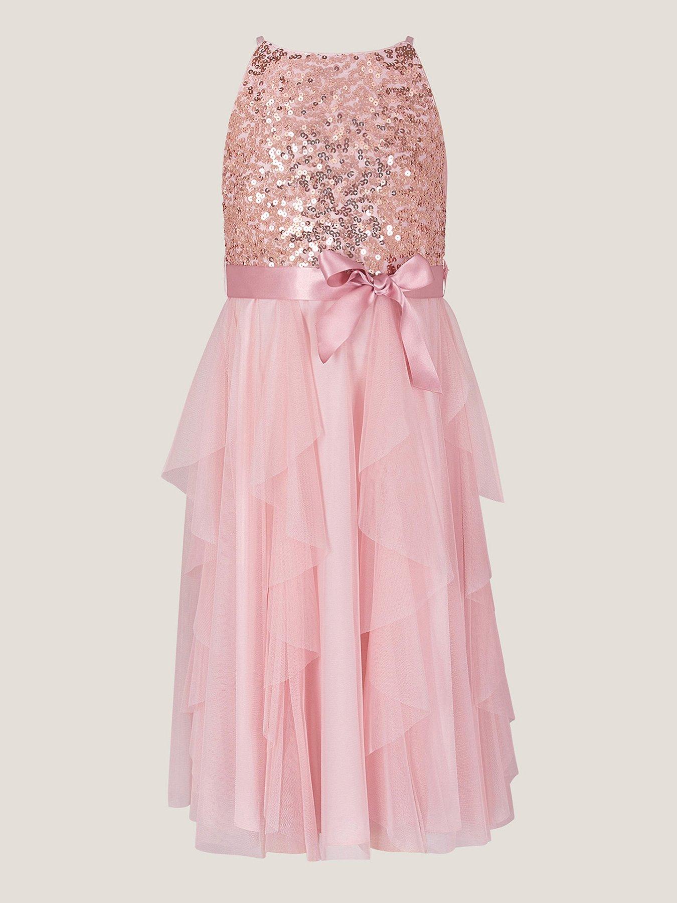undefined Girls Sequin Waterfall Tulle Dress - Pink