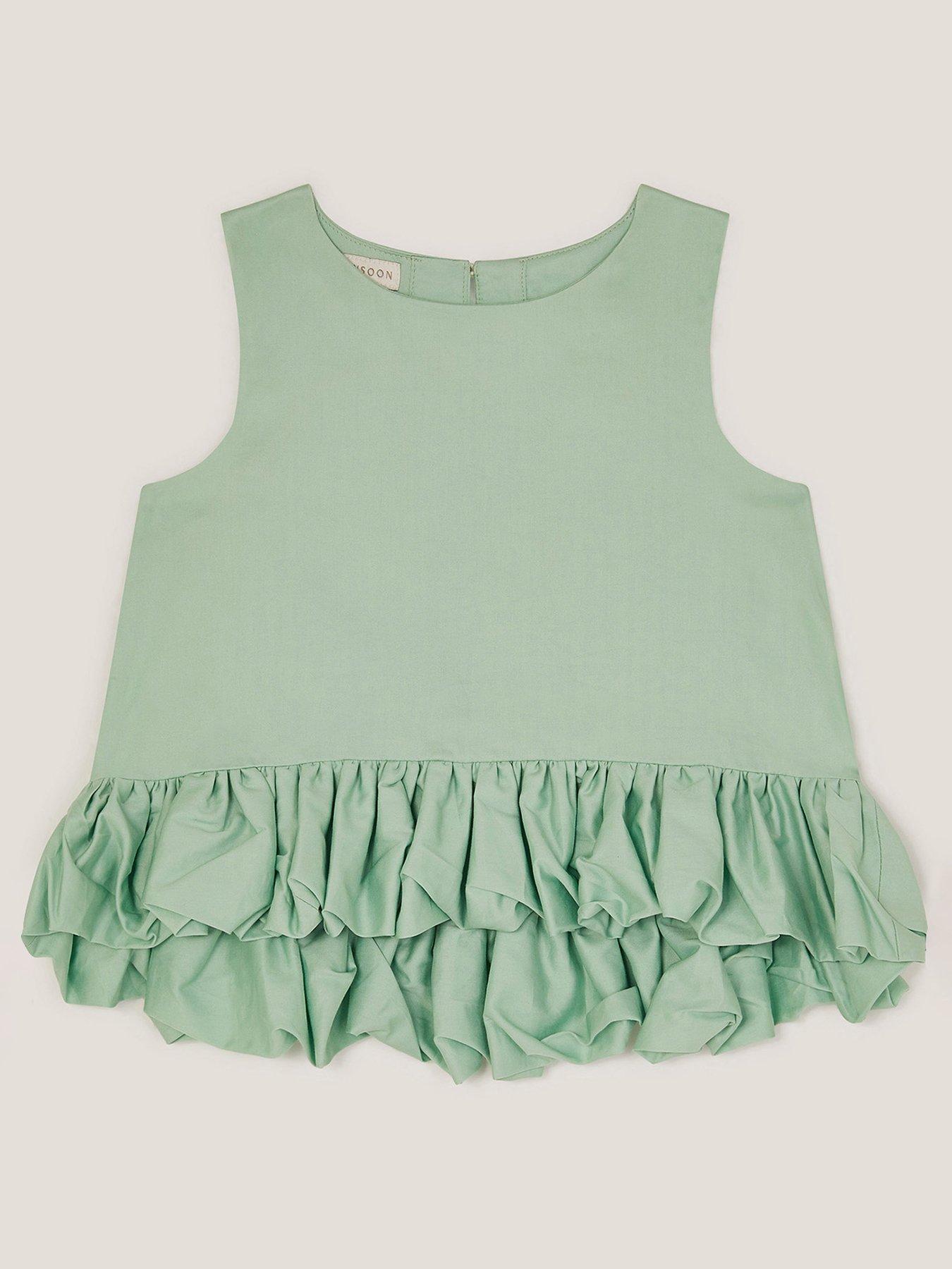  image of monsoon-girls-sleeveless-ruffle-hem-top-green