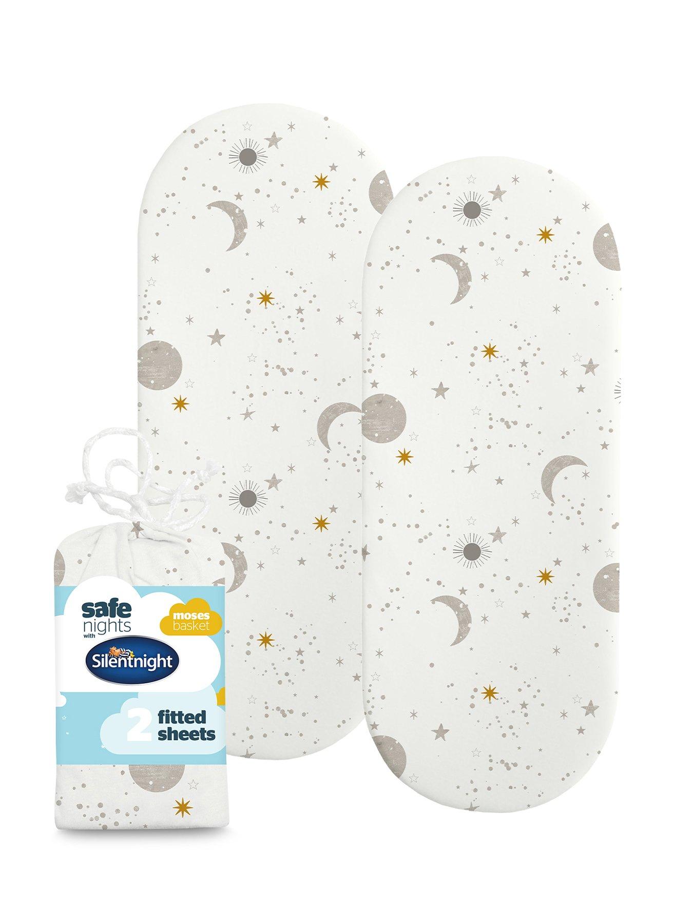 Silentnight Safe Nights Pack of 2 100% Cotton Moses Basket Fitted Sheets – Celestial