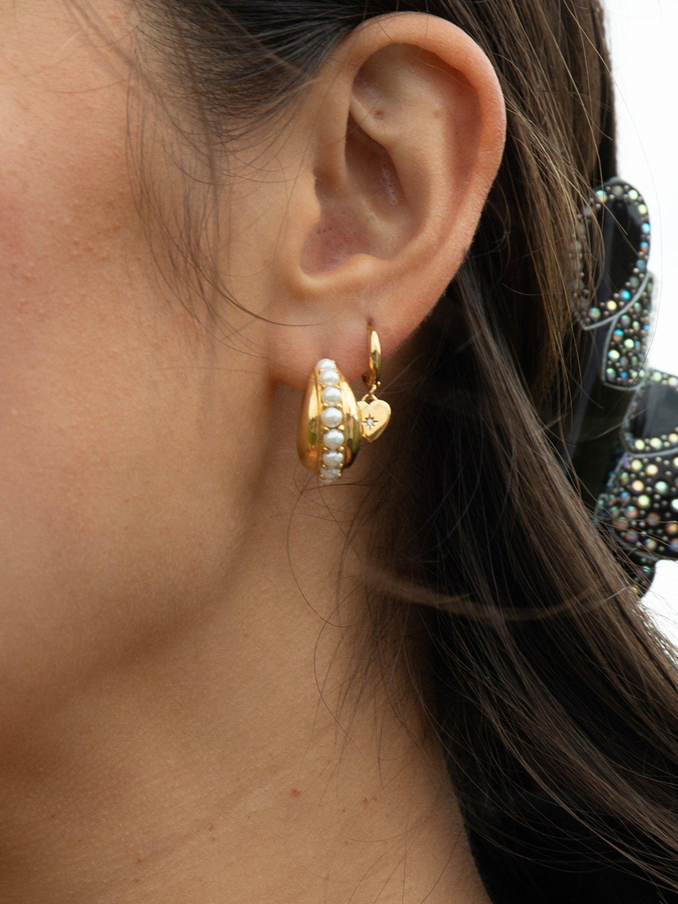  image of seol-gold-cz-heart-charm-hoops