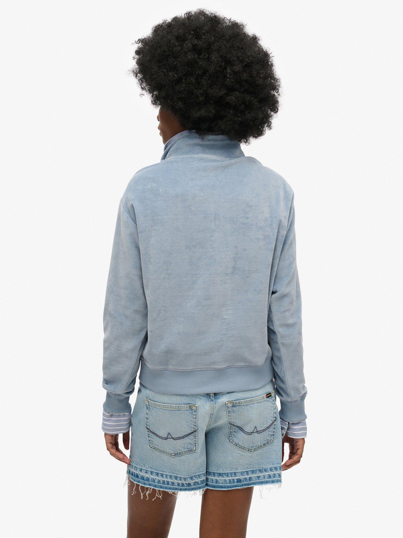 Image 2 of 4 of Superdry Velour Half Zip - Blue