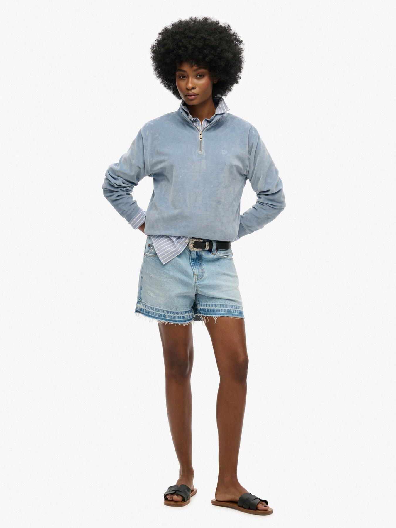 Image 3 of 4 of Superdry Velour Half Zip - Blue