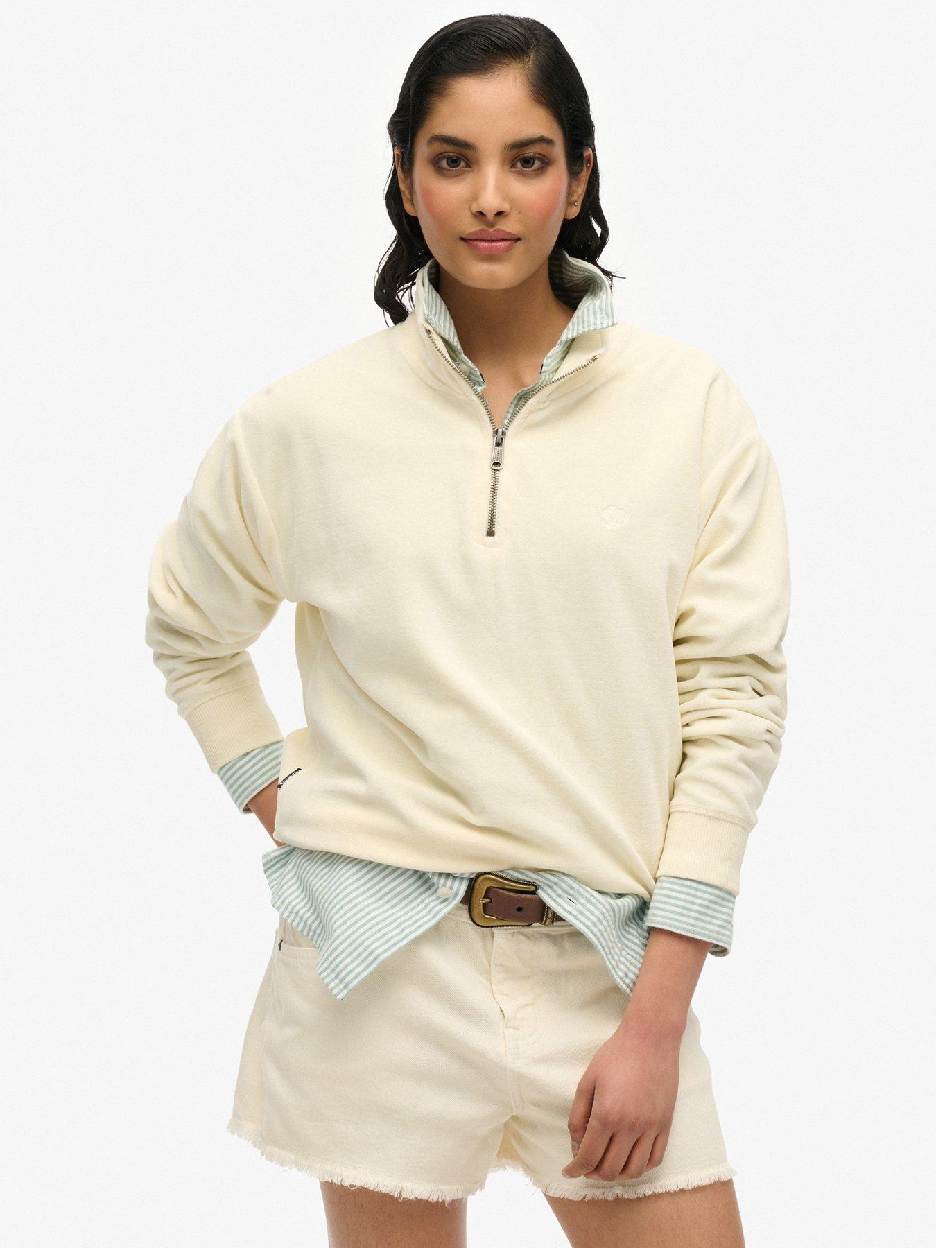 image of superdry-velour-half-zip-white