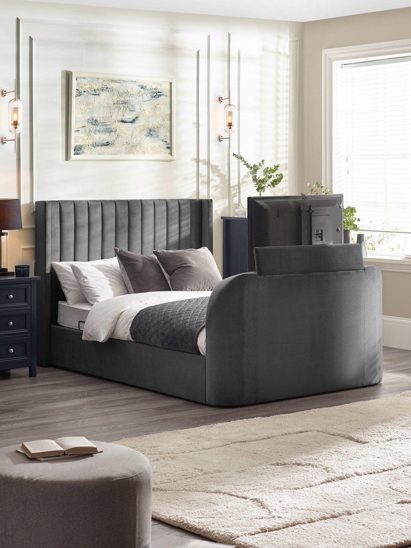 Julian Bowen Clara Side Lift Ottoman Storage TV Bed - fits up to 43 inch TV - Dark Grey