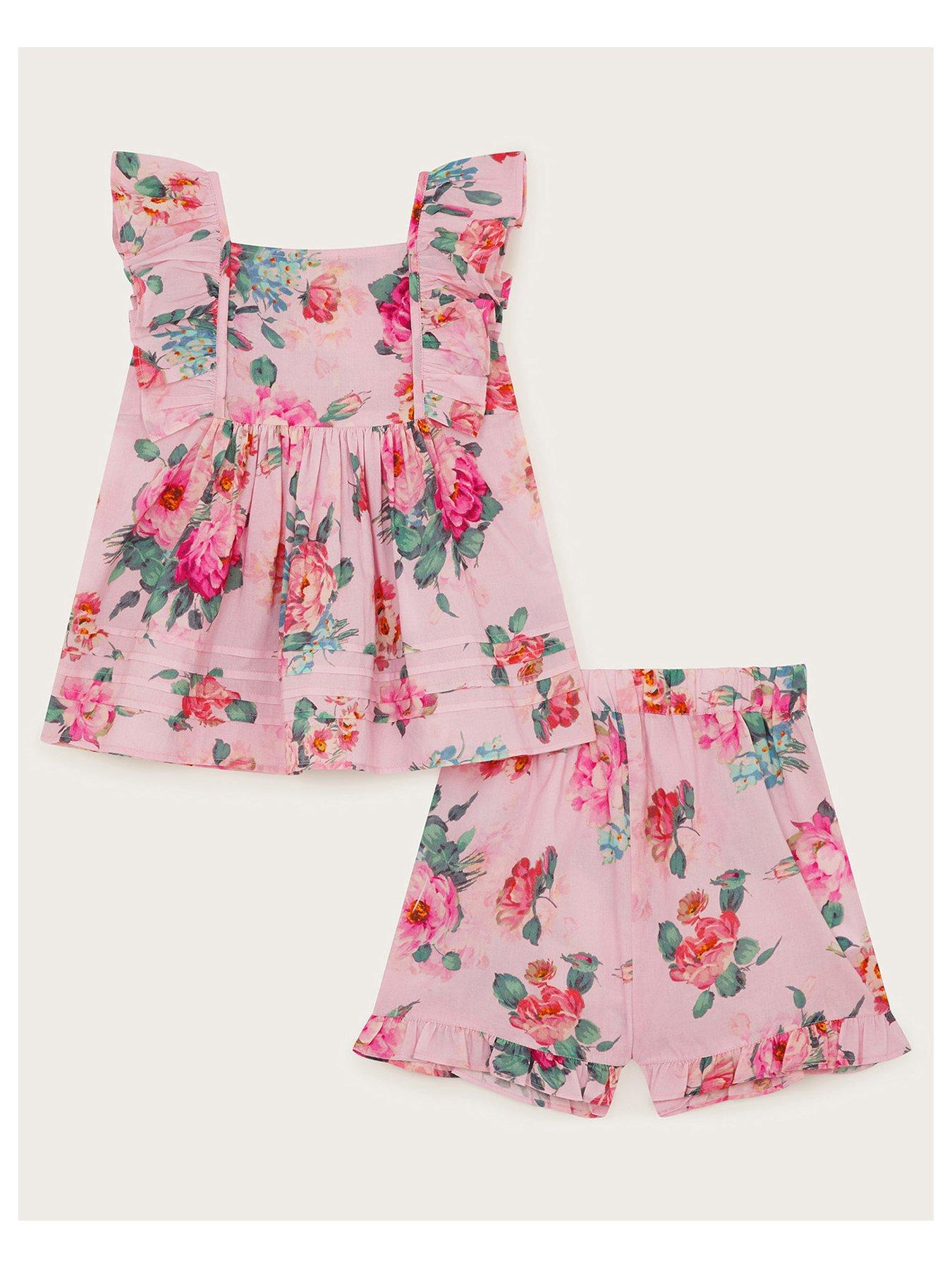 undefined Baby Girls Vintage Floral Top And Shorts Set - Pink