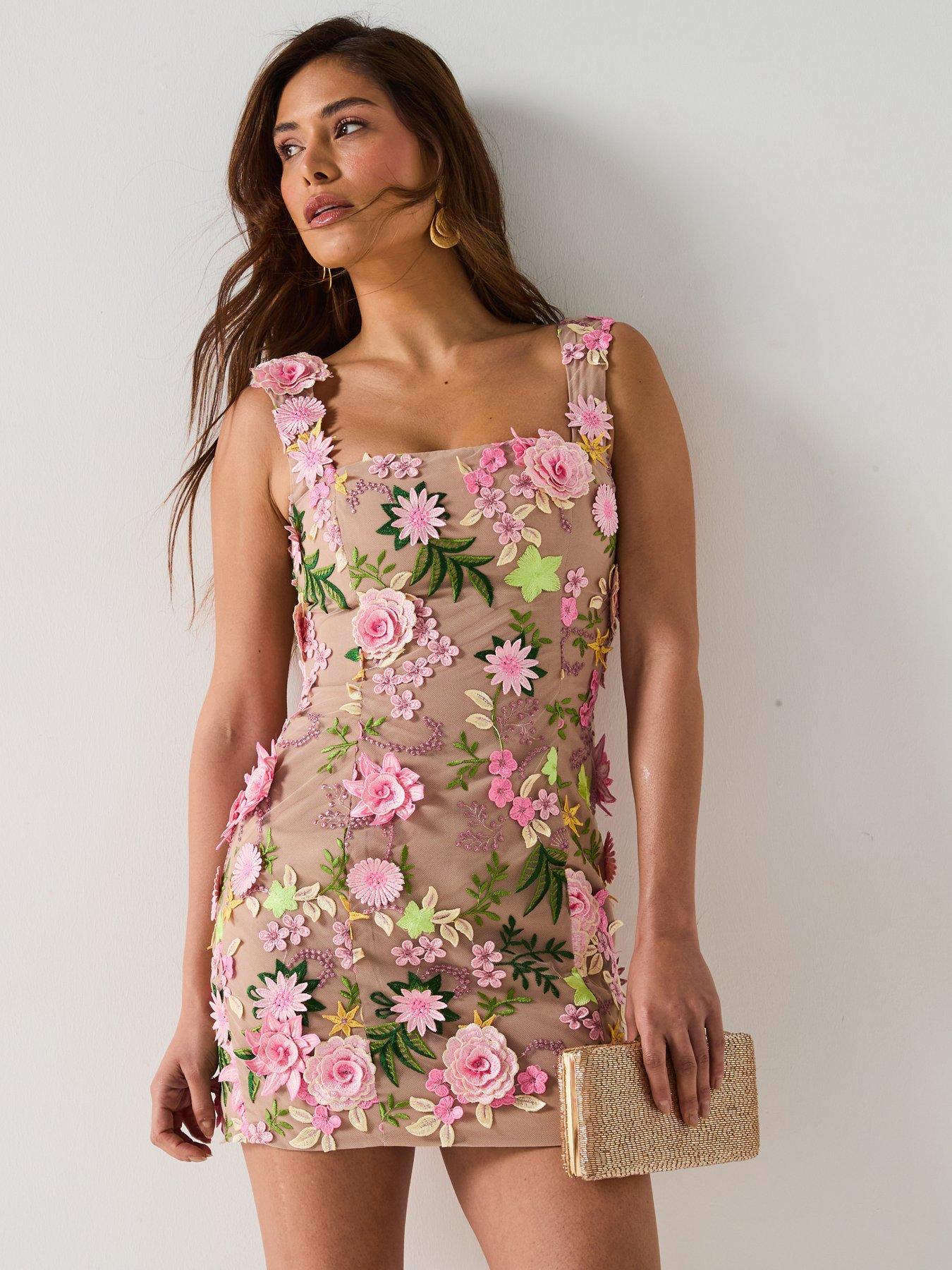 undefined Aella Embroidered Mini Dress - Pink