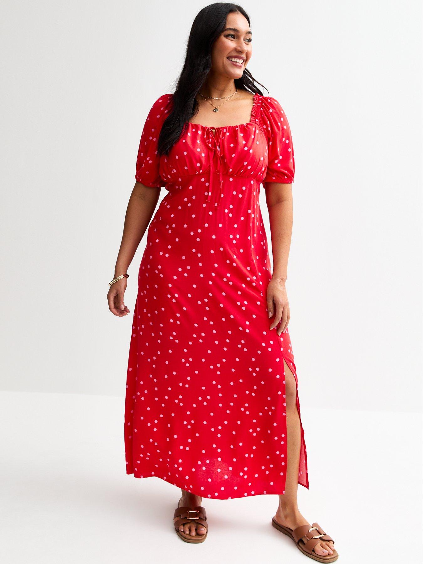 undefined Curves Red Polka Dot Print Midi Dress