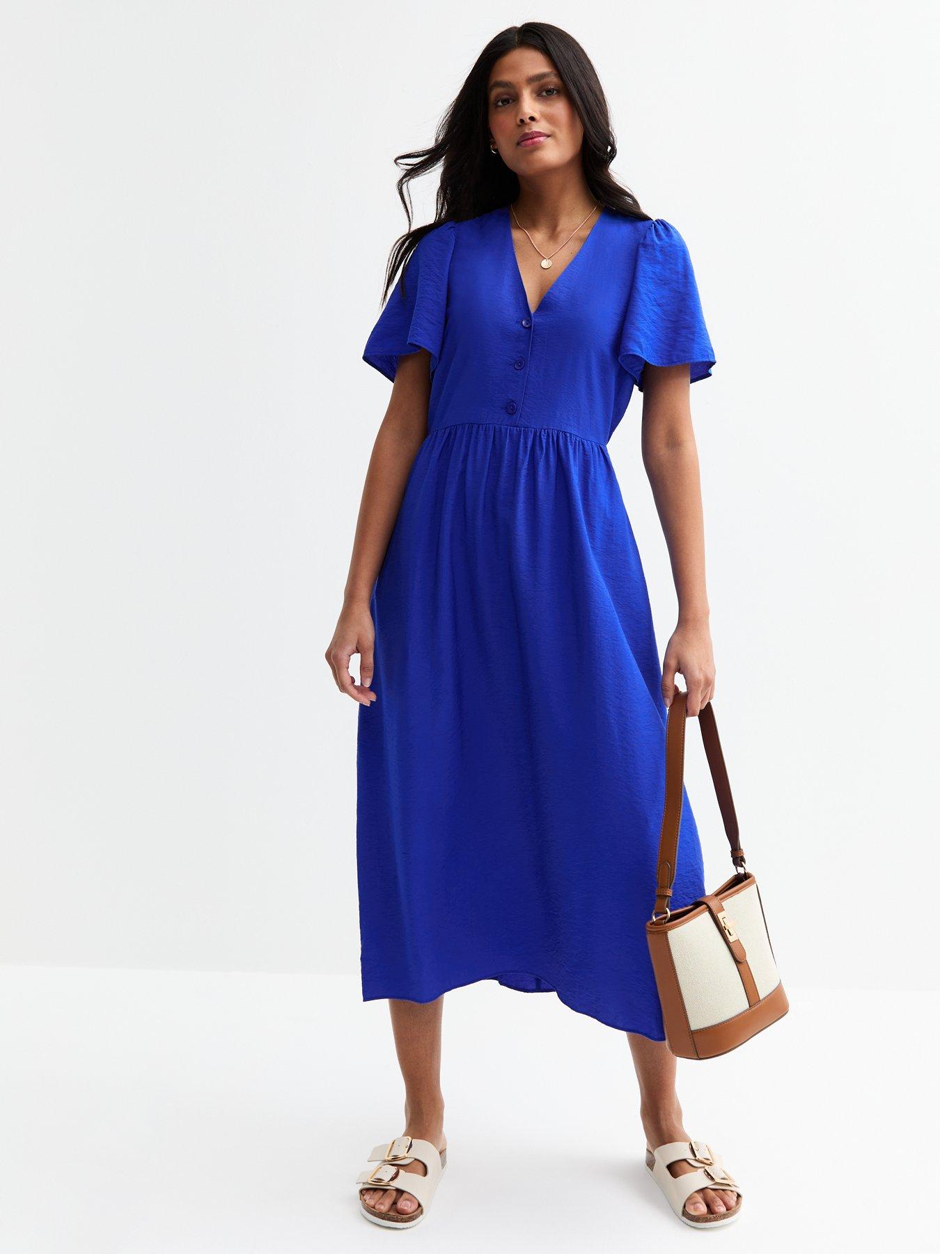 new-look-blue-flutter-sleeve-button-front-midi-dress