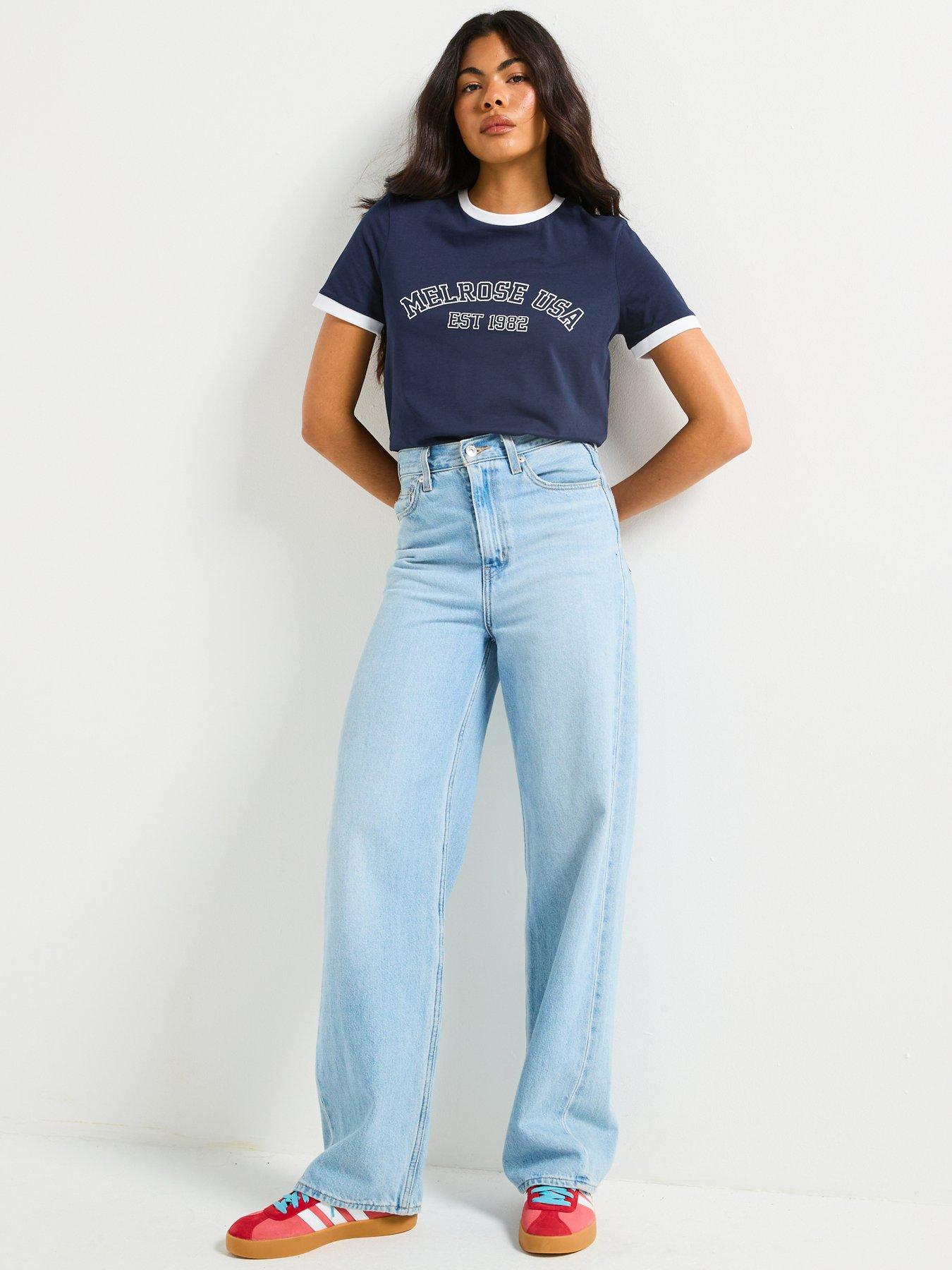  image of v-by-very-melrose-contrast-binding-t-shirt-navy