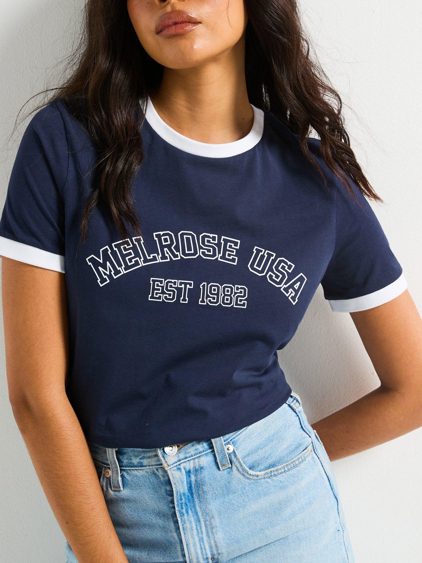  image of v-by-very-melrose-contrast-binding-t-shirt-navy