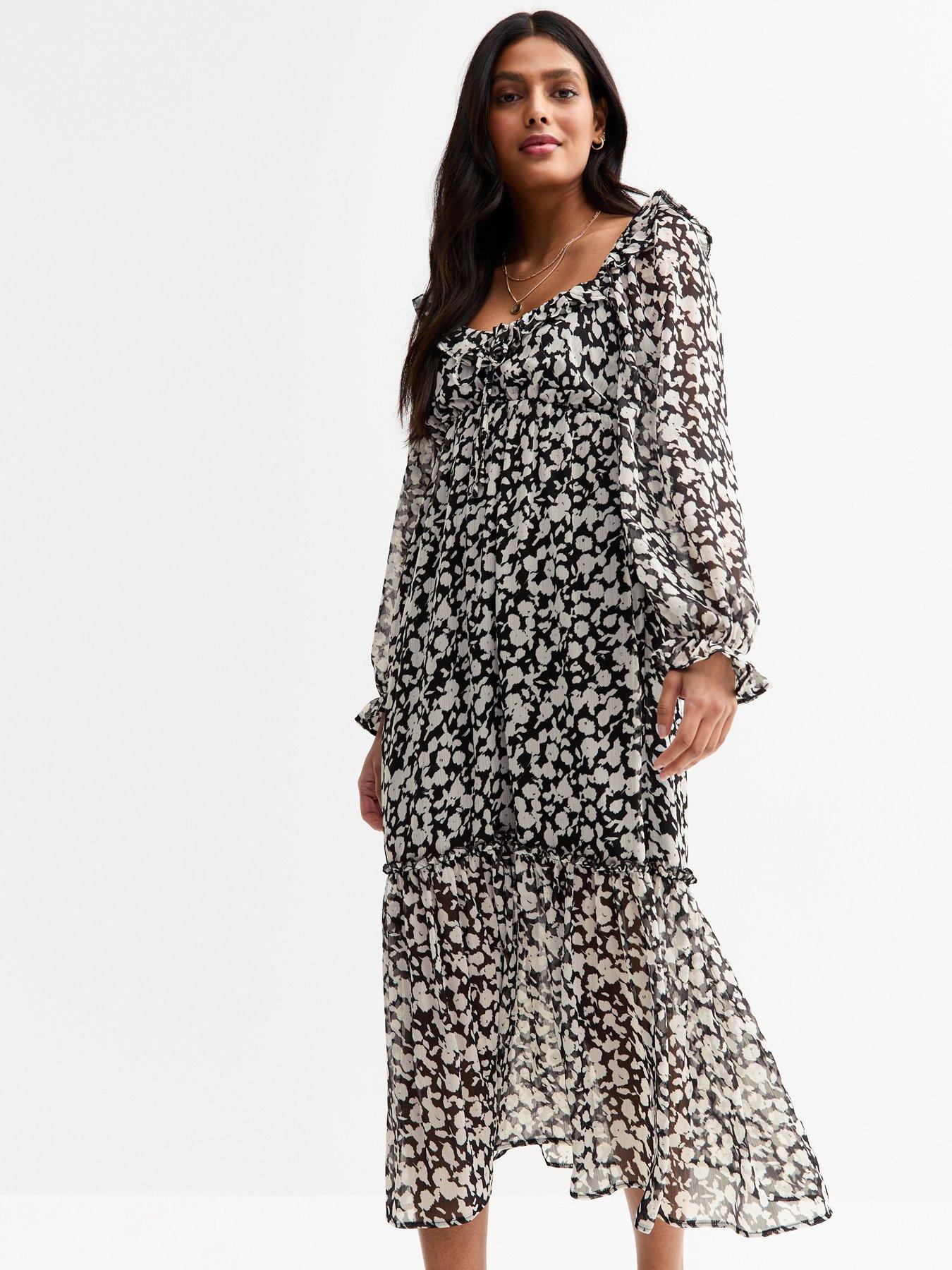 new-look-white-printed-ruffle-sleeve-midi-dress