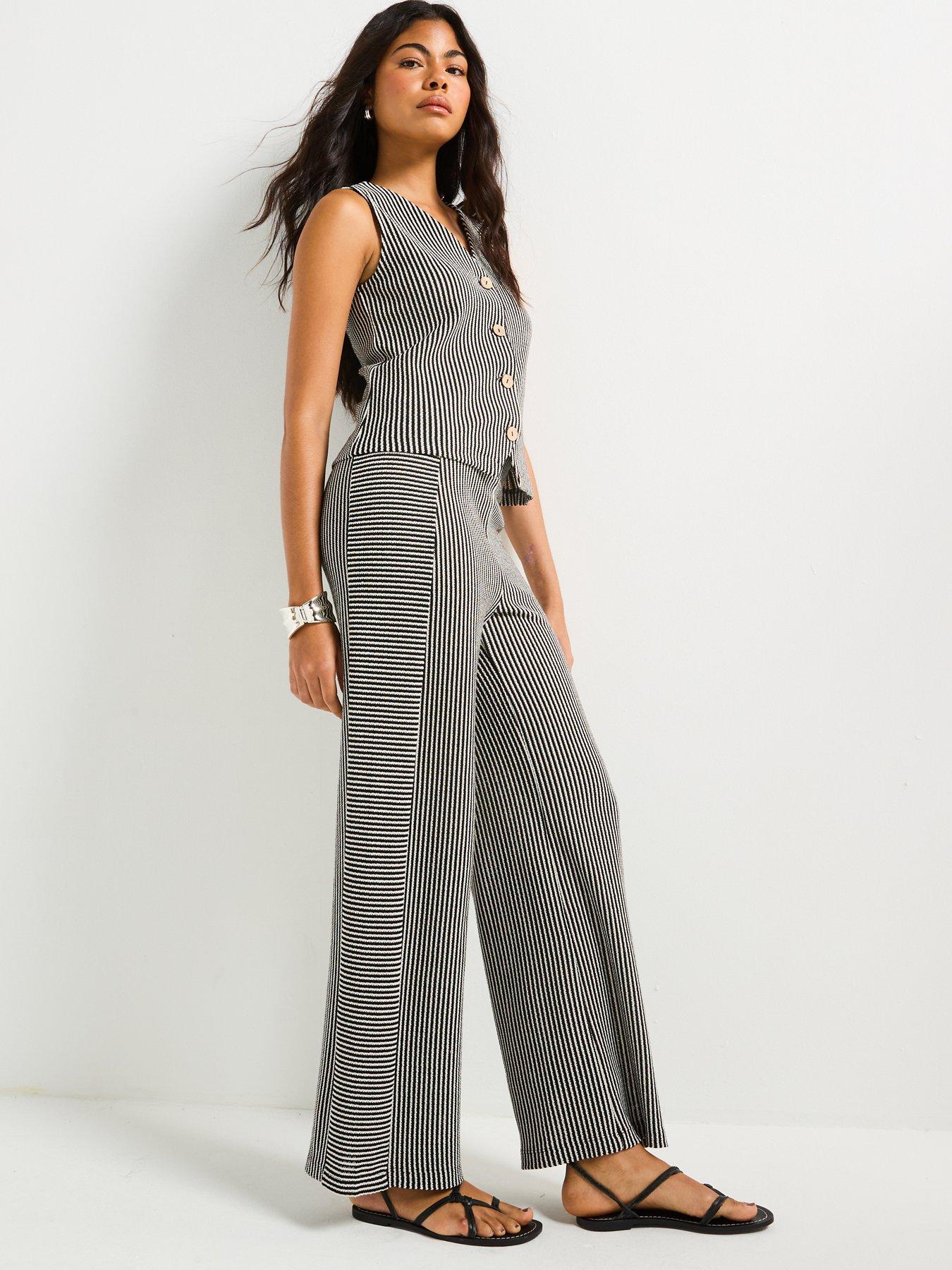  image of v-by-very-wide-leg-textured-trouser-co-ord-stripe