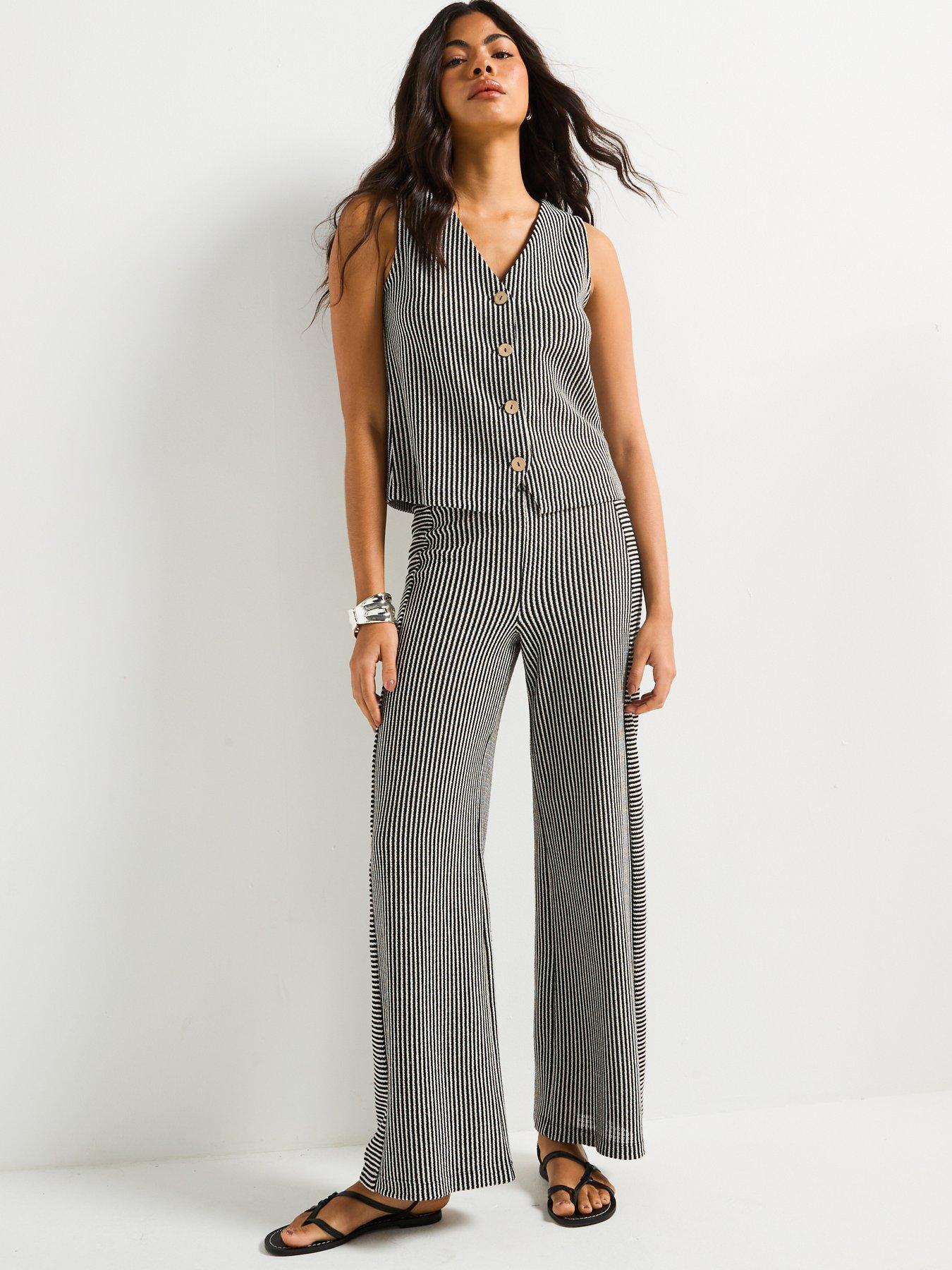  image of v-by-very-wide-leg-textured-trouser-co-ord-stripe