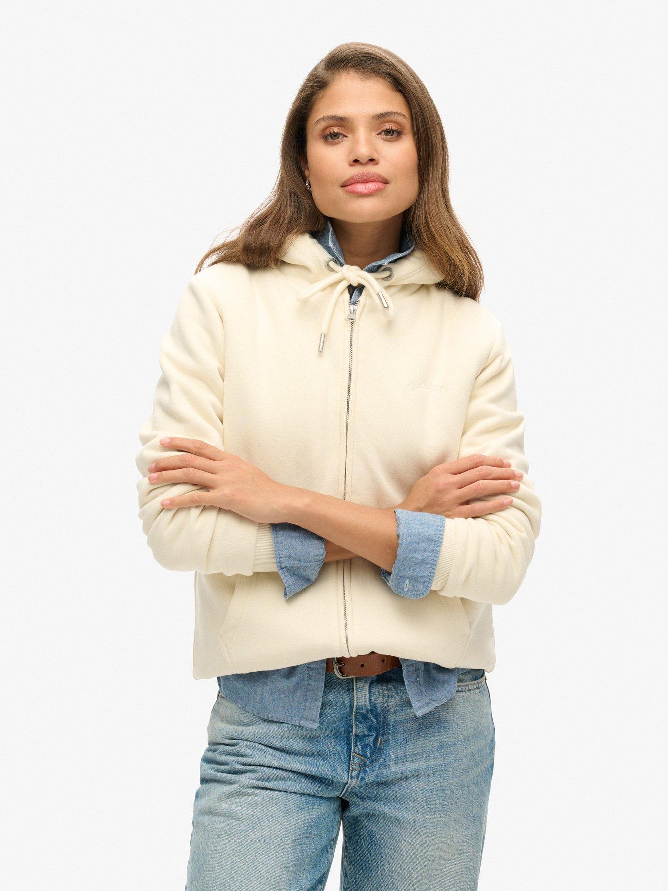 undefined Borg Lined Zip Hoodie - Beige