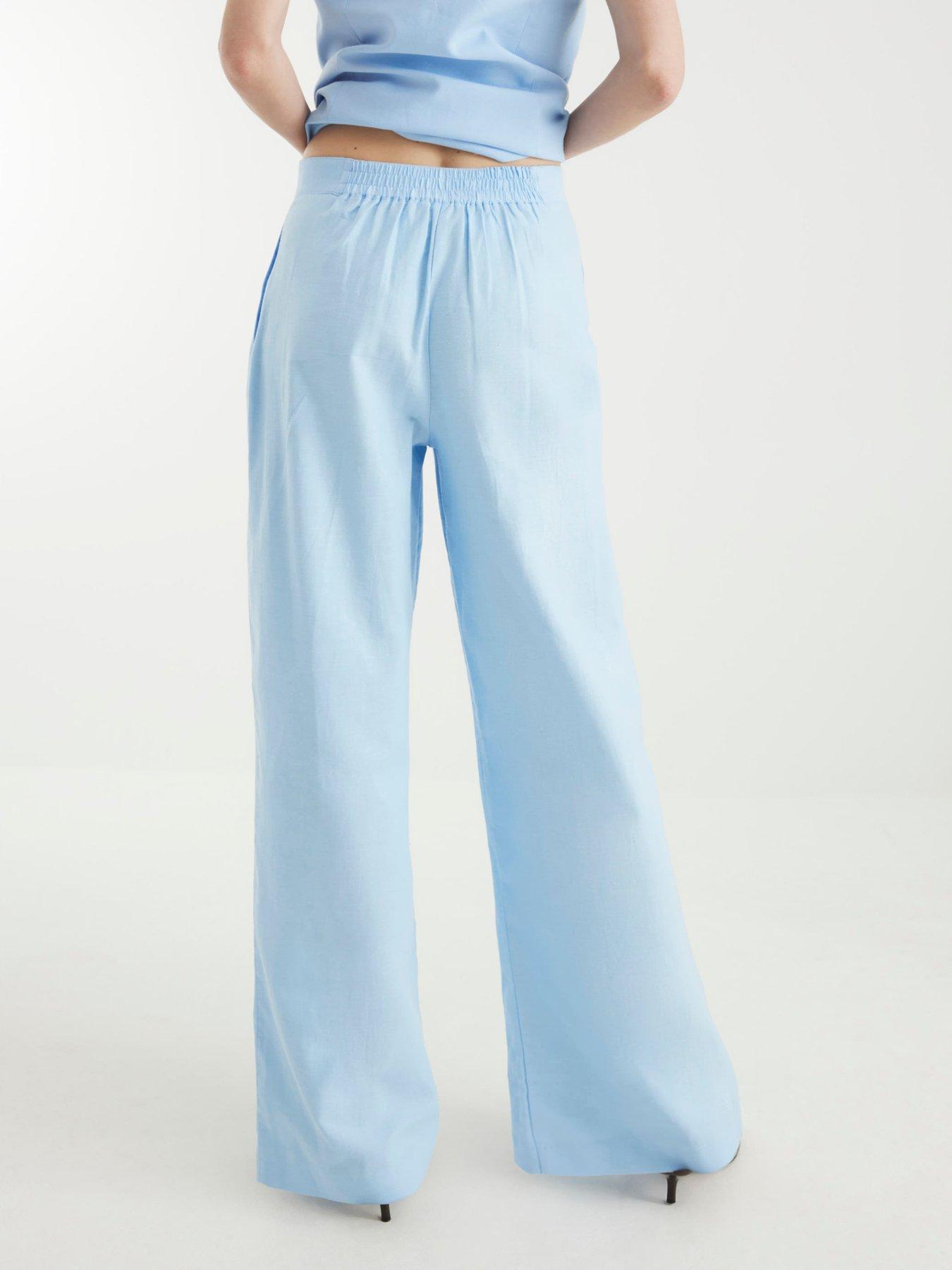 River Island Wide Leg Linen Trousers - Light Blue