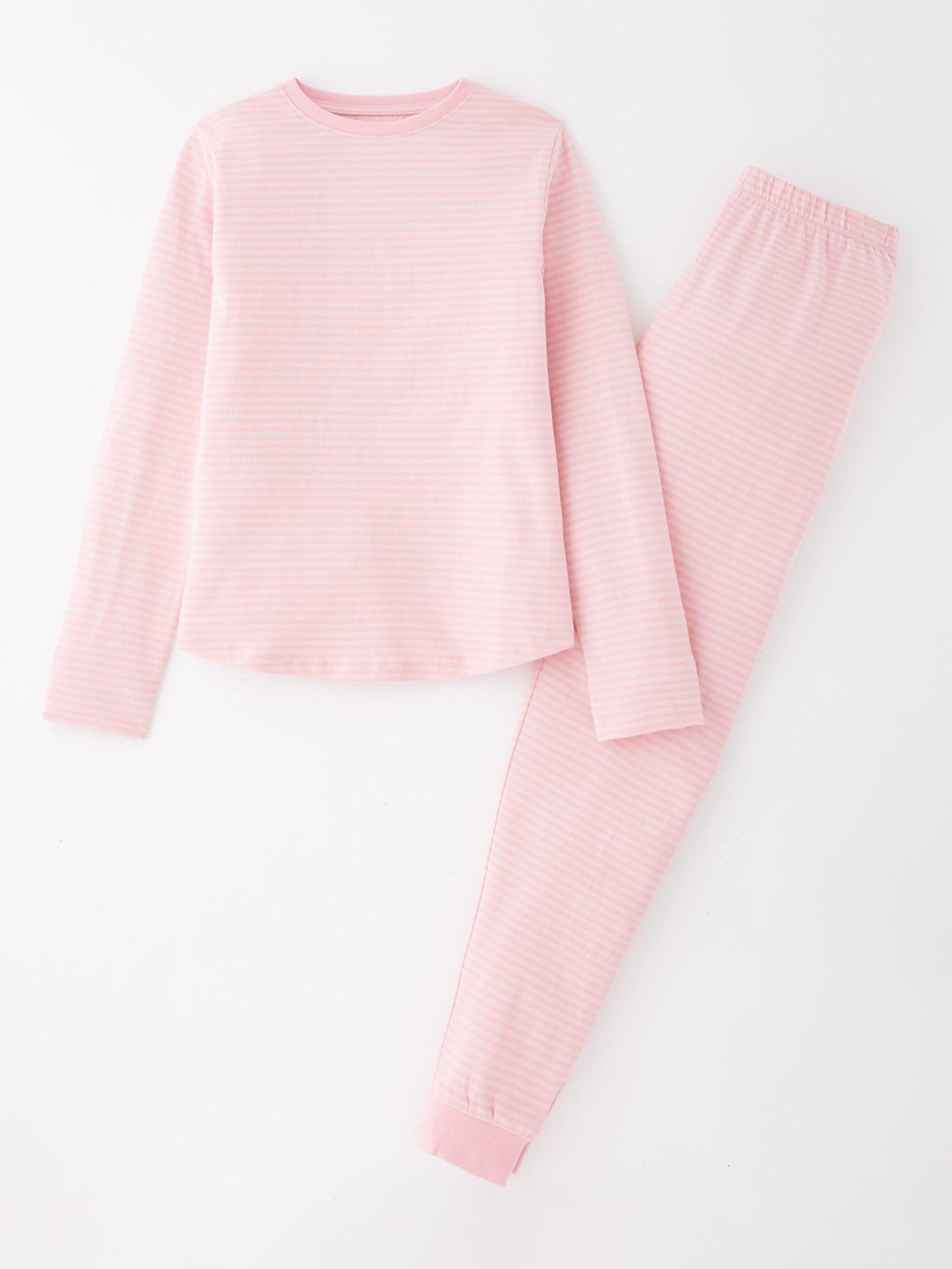 V by Very Girls Long Sleeve Cotton Stripe Pyjamas - Pink