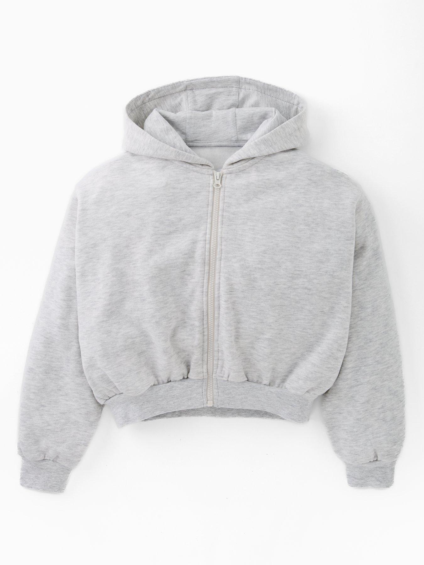 front image of v-by-very-girls-zip-up-hoodie-grey