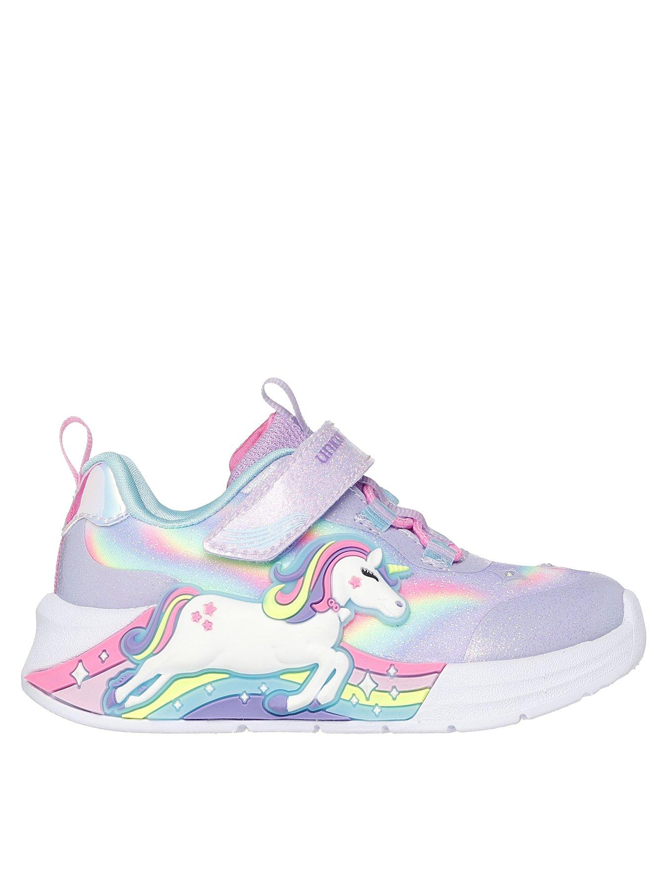 Skechers Lighted Unicorn Bungee  &  Gore Sneaker W/ Rainbow Glitter Print Upper