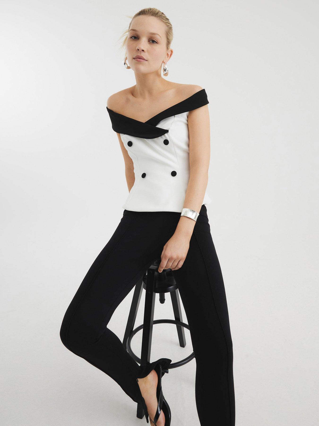 undefined Double Breasted Bardot Top - White - White