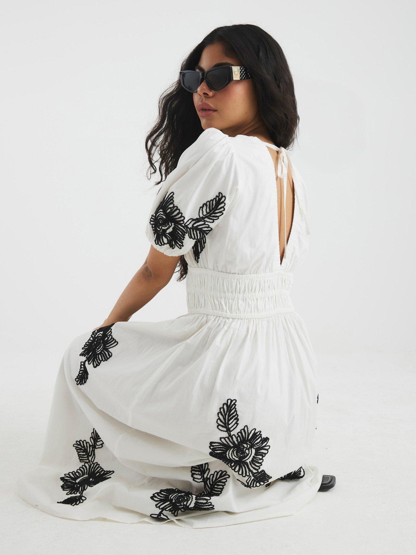 River Island Floral Embroidered Midi Dress Cream Littlewoods