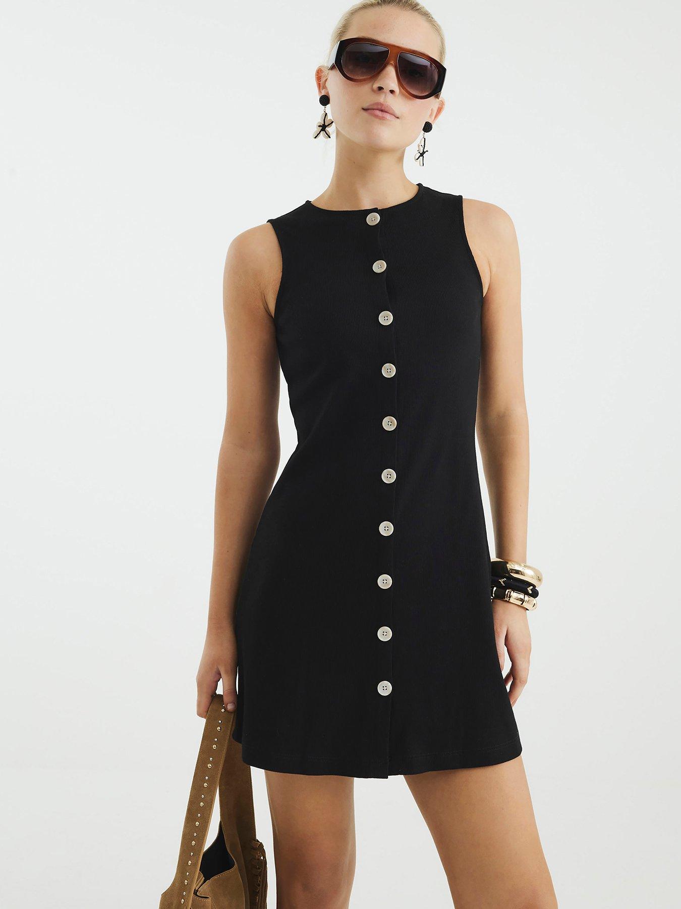  image of river-island-button-shift-dress-black