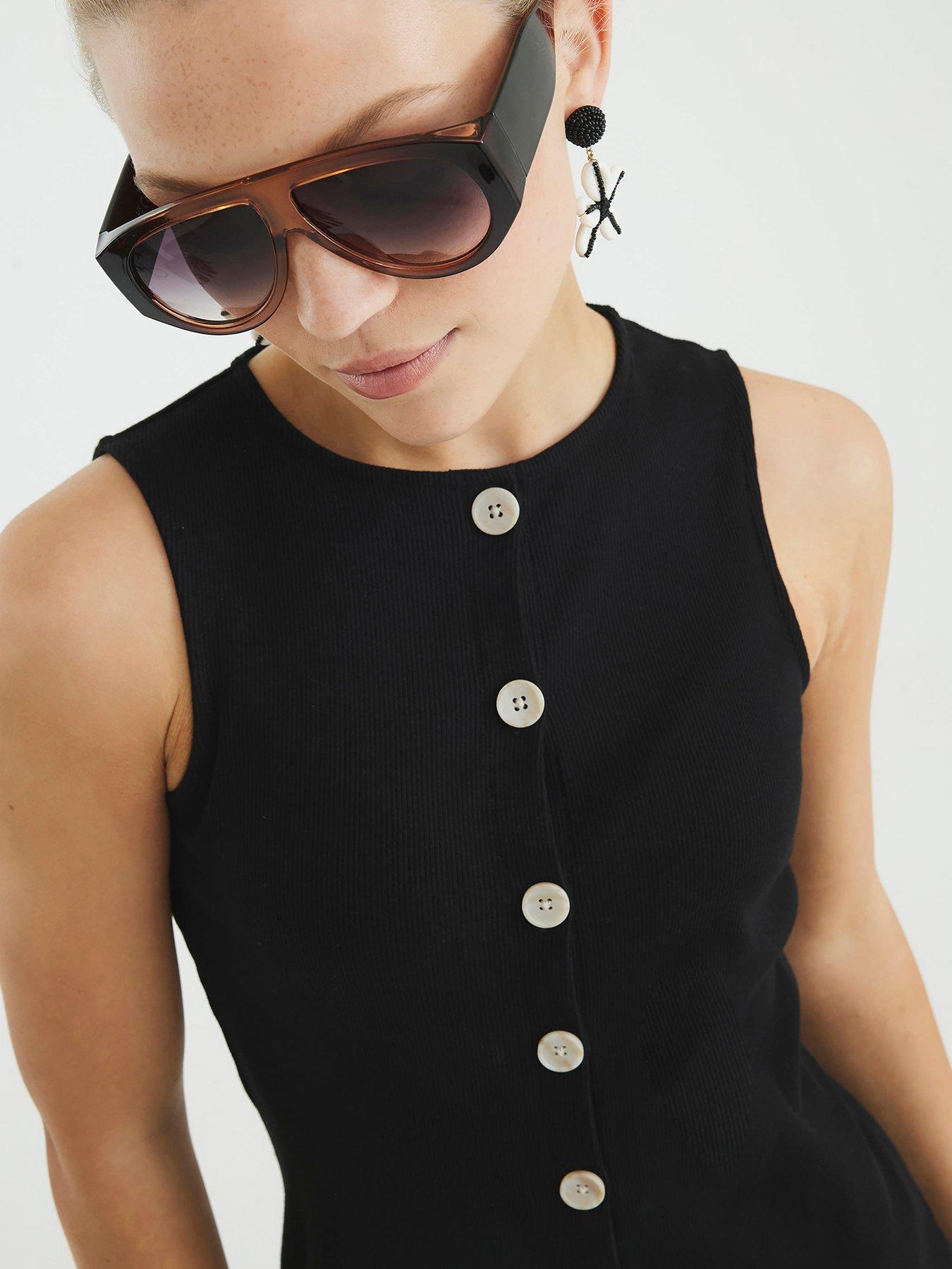  image of river-island-button-shift-dress-black