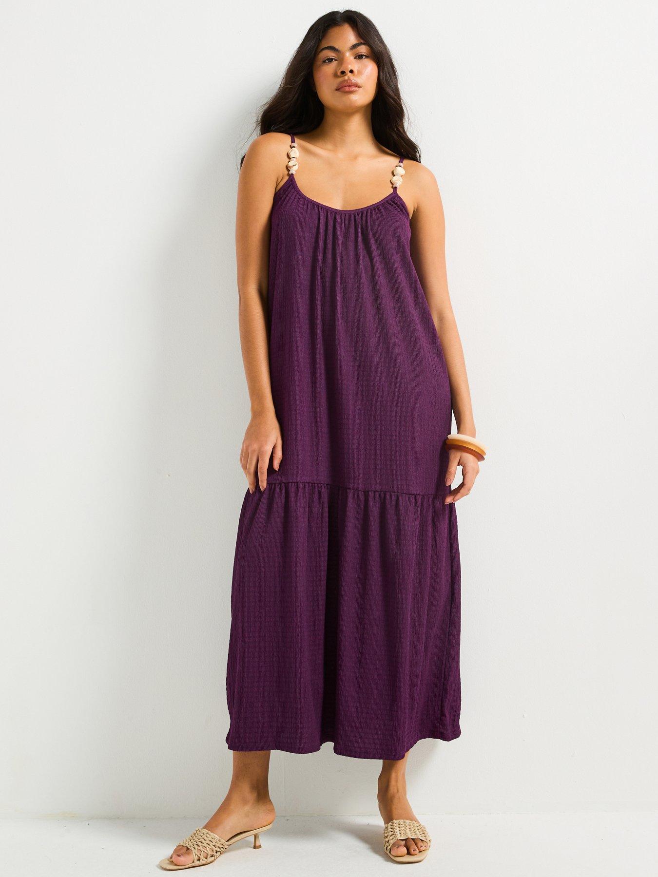 undefined Bead Detail Strappy Textured Tiered Midaxi Dress