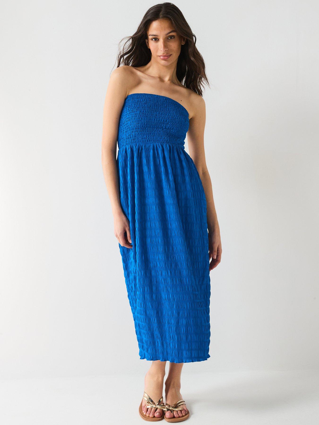 v-by-very-textured-bandeau-dress-blue