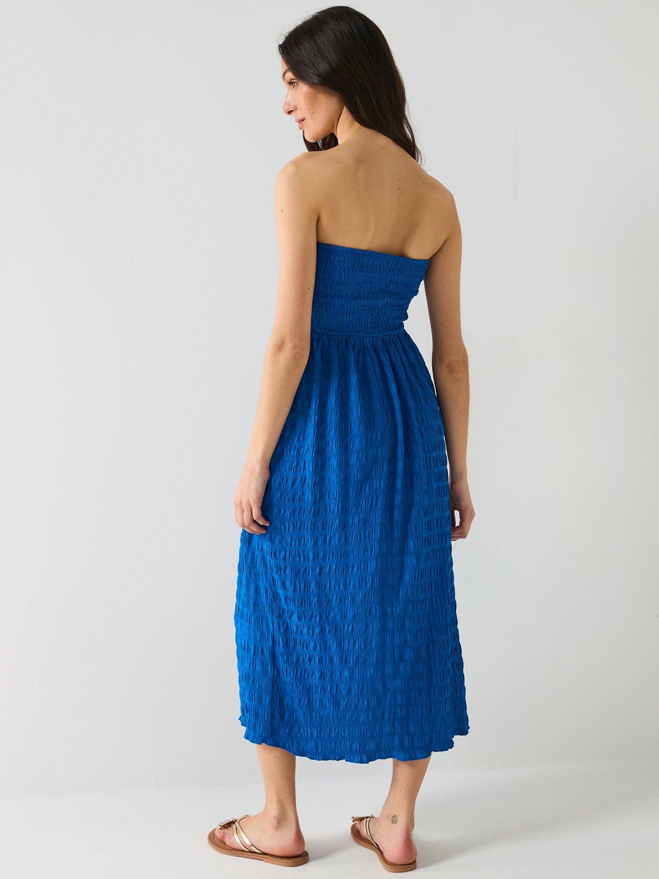  image of v-by-very-textured-bandeau-dress-blue