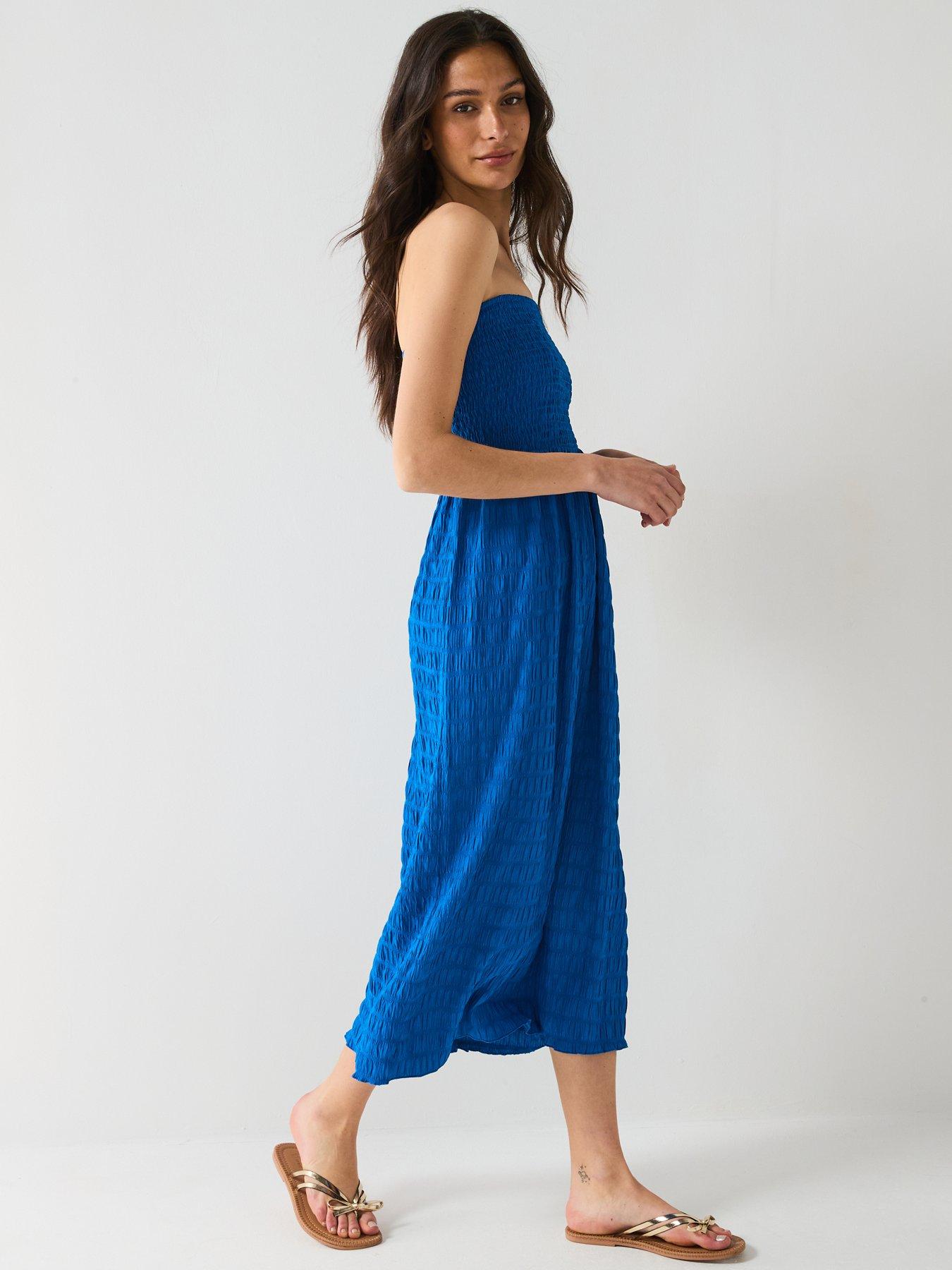  image of v-by-very-textured-bandeau-dress-blue